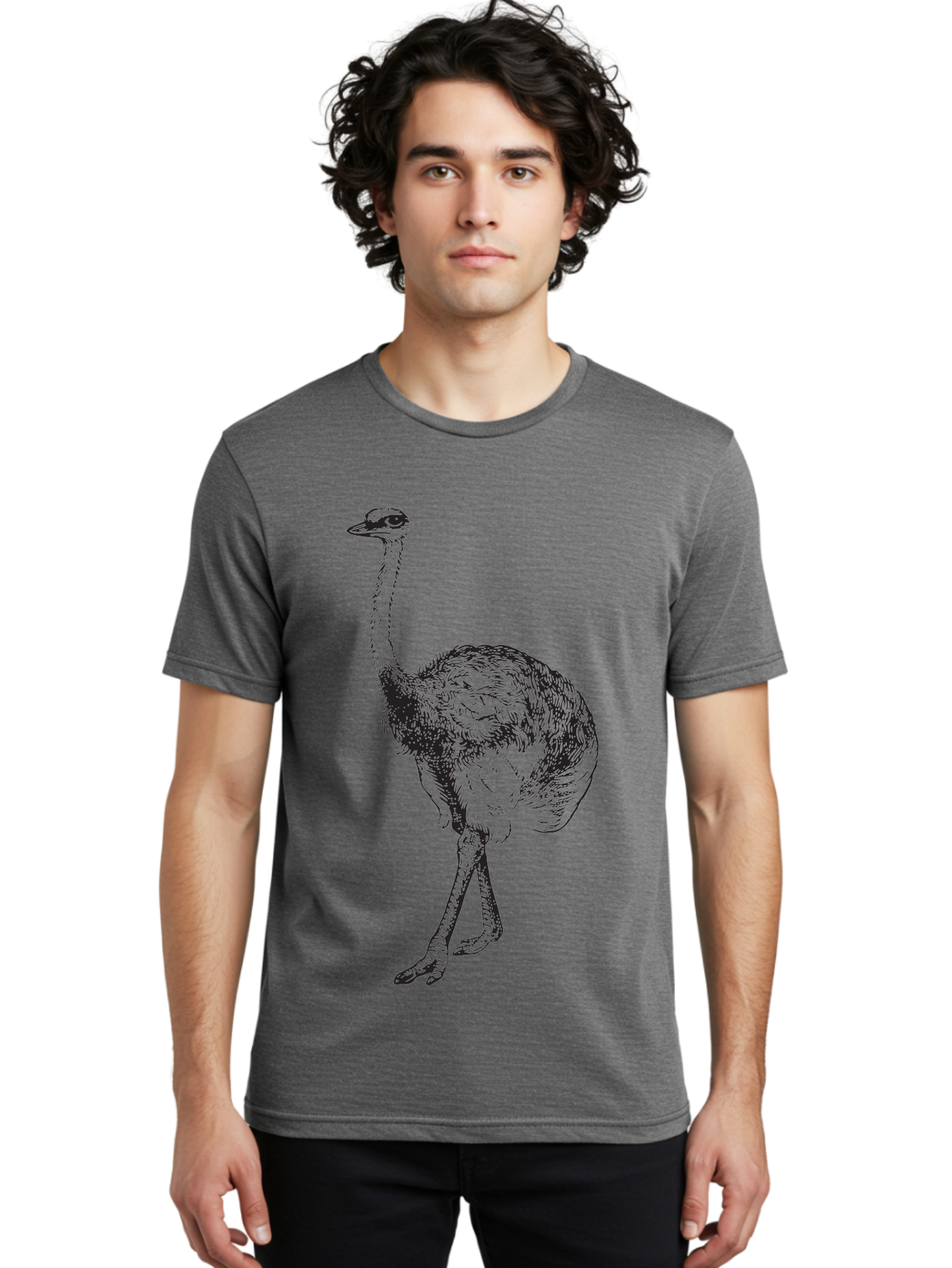 Ostrich-Illustration Men'S Graphic Tee, 100% Cotton, Comfortable Casual Summer Wear, Machine Washable, Ostrich Illustration, Bird Drawing, Wildlife Art, Long Neck, Large Bird, Natural History, Fauna, Wild Animal, Pen And Ink, Graphic Design Aad920