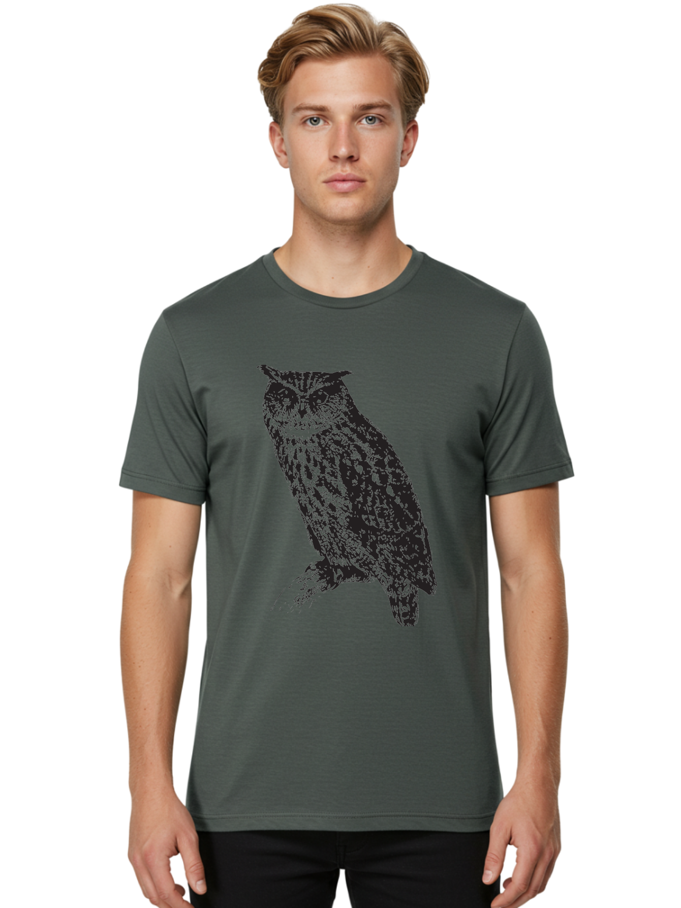 Owl Men'S Graphic Tee, 100% Cotton, Comfortable Casual Summer Wear, Machine Washable, Owl Perched On Branch, Nocturnal Bird, Wise Eyes, Spotted Feathers, Mysterious Creature, Wildlife Art, Nature Illustration, Birdwatching, Aad921
