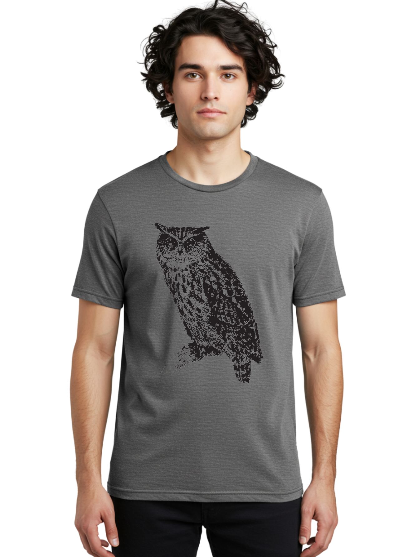 Owl Men'S Graphic Tee, 100% Cotton, Comfortable Casual Summer Wear, Machine Washable, Owl Perched On Branch, Nocturnal Bird, Wise Eyes, Spotted Feathers, Mysterious Creature, Wildlife Art, Nature Illustration, Birdwatching, Aad921