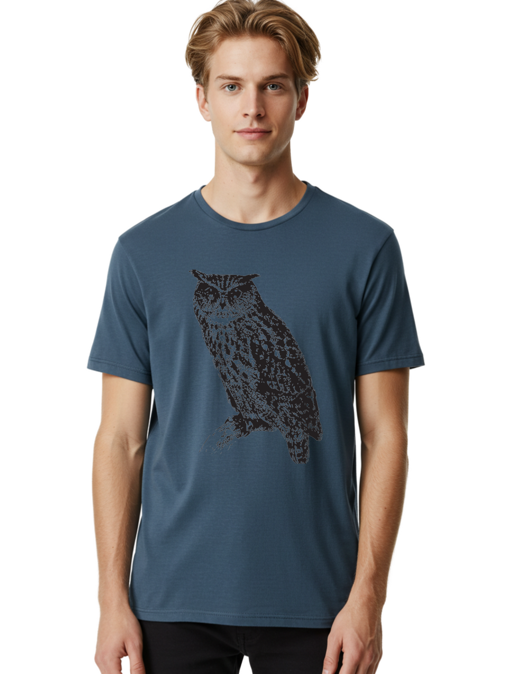 Owl Men'S Graphic Tee, 100% Cotton, Comfortable Casual Summer Wear, Machine Washable, Owl Perched On Branch, Nocturnal Bird, Wise Eyes, Spotted Feathers, Mysterious Creature, Wildlife Art, Nature Illustration, Birdwatching, Aad921