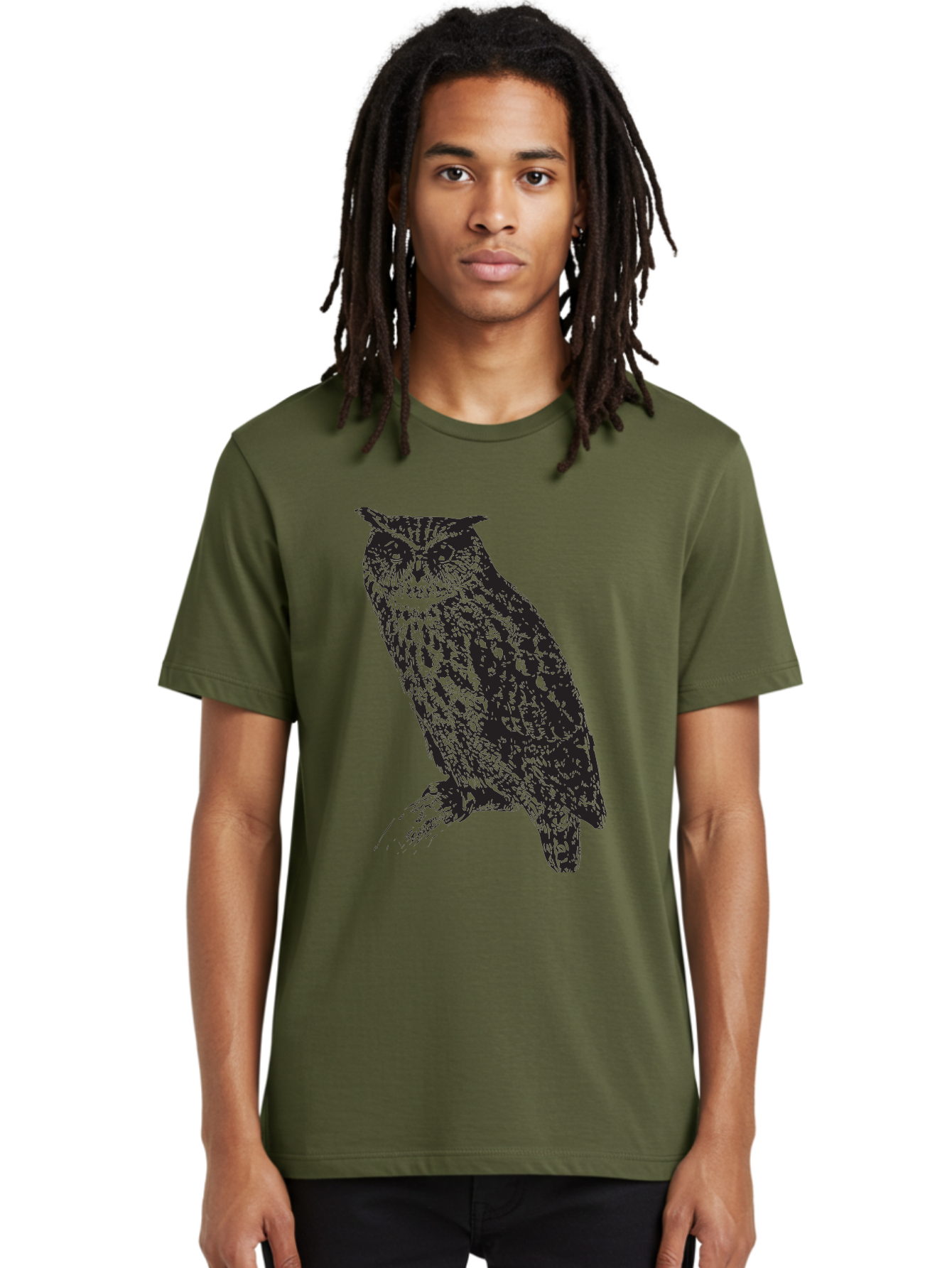 Owl Men'S Graphic Tee, 100% Cotton, Comfortable Casual Summer Wear, Machine Washable, Owl Perched On Branch, Nocturnal Bird, Wise Eyes, Spotted Feathers, Mysterious Creature, Wildlife Art, Nature Illustration, Birdwatching, Aad921