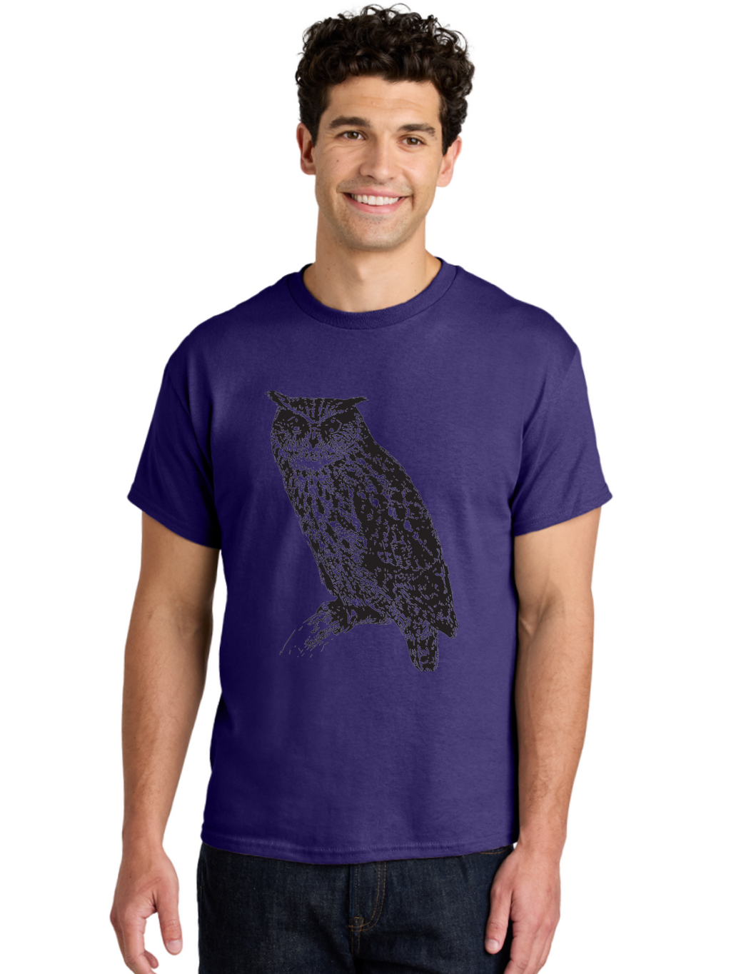 Owl Men'S Graphic Tee, 100% Cotton, Comfortable Casual Summer Wear, Machine Washable, Owl Perched On Branch, Nocturnal Bird, Wise Eyes, Spotted Feathers, Mysterious Creature, Wildlife Art, Nature Illustration, Birdwatching, Aad921