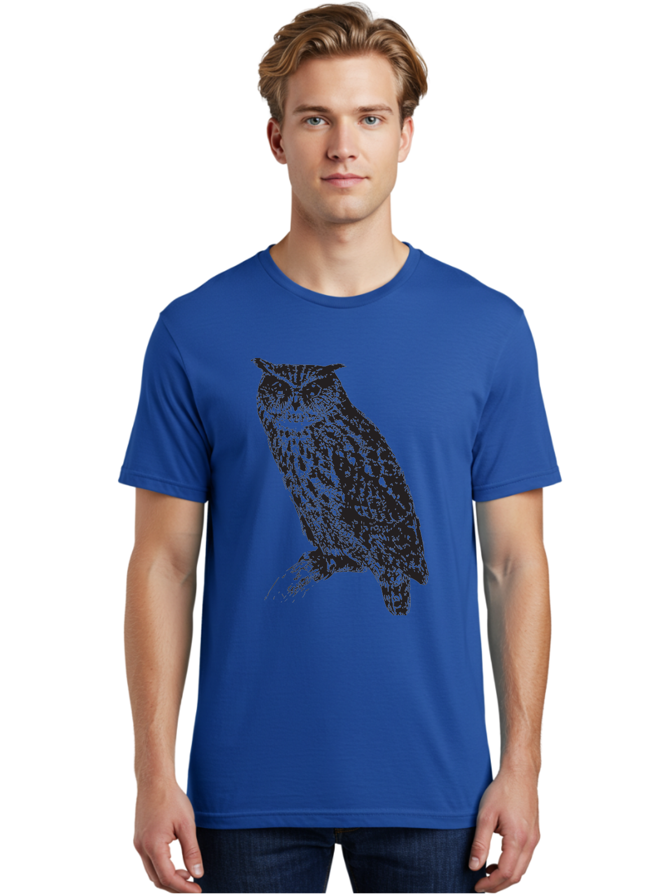 Owl Men'S Graphic Tee, 100% Cotton, Comfortable Casual Summer Wear, Machine Washable, Owl Perched On Branch, Nocturnal Bird, Wise Eyes, Spotted Feathers, Mysterious Creature, Wildlife Art, Nature Illustration, Birdwatching, Aad921
