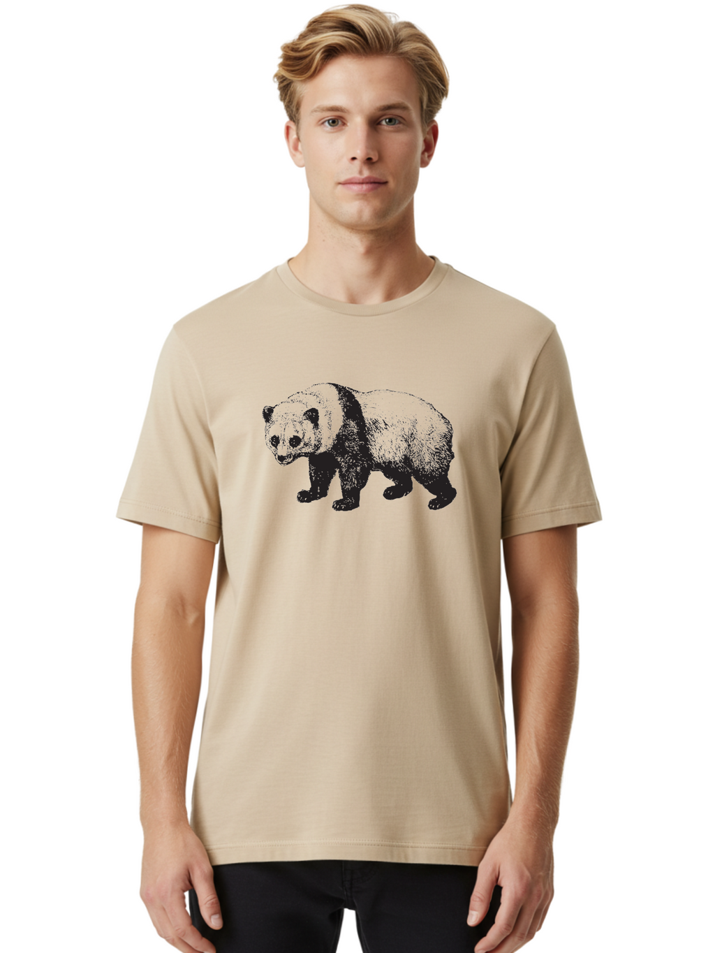 Panda Men'S Graphic Tee, 100% Cotton, Comfortable Casual Summer Wear, Machine Washable, Panda Bear, Black And White Panda, Wildlife Illustration, Cute Animal, Endangered Species, Conservation, Wild Animals, Graphic Art Aad922