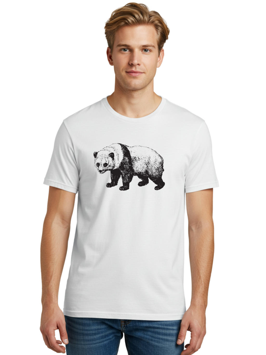 Panda Men'S Graphic Tee, 100% Cotton, Comfortable Casual Summer Wear, Machine Washable, Panda Bear, Black And White Panda, Wildlife Illustration, Cute Animal, Endangered Species, Conservation, Wild Animals, Graphic Art Aad922