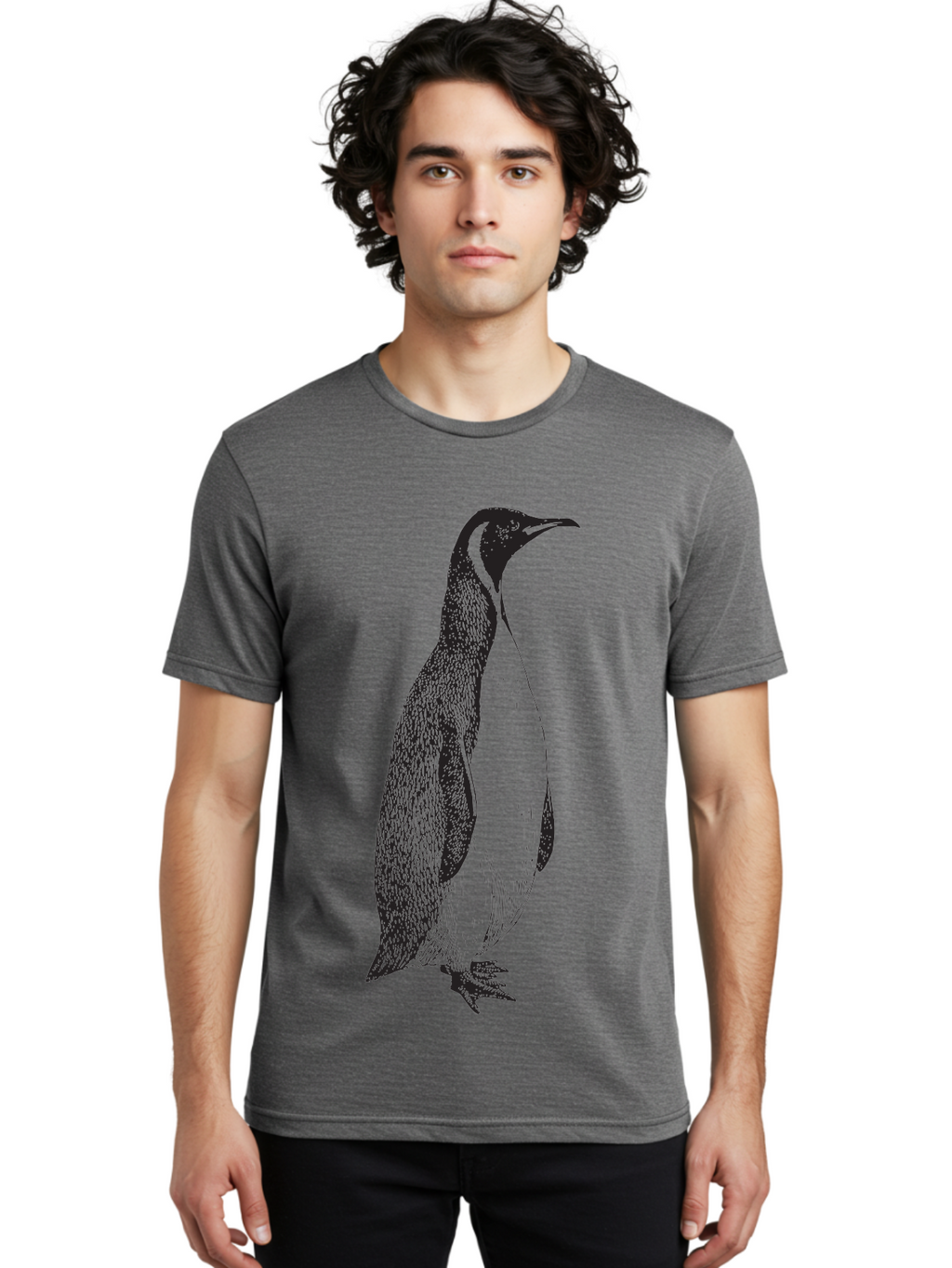 Penguin Men'S Graphic Tee, 100% Cotton, Comfortable Casual Summer Wear, Machine Washable, Penguin Illustration, Black And White Penguin, Detailed Artwork, Wildlife Graphic, Stylized Bird, Antarctic Bird, Tuxedo Bird, Flightless Bird, Aad924