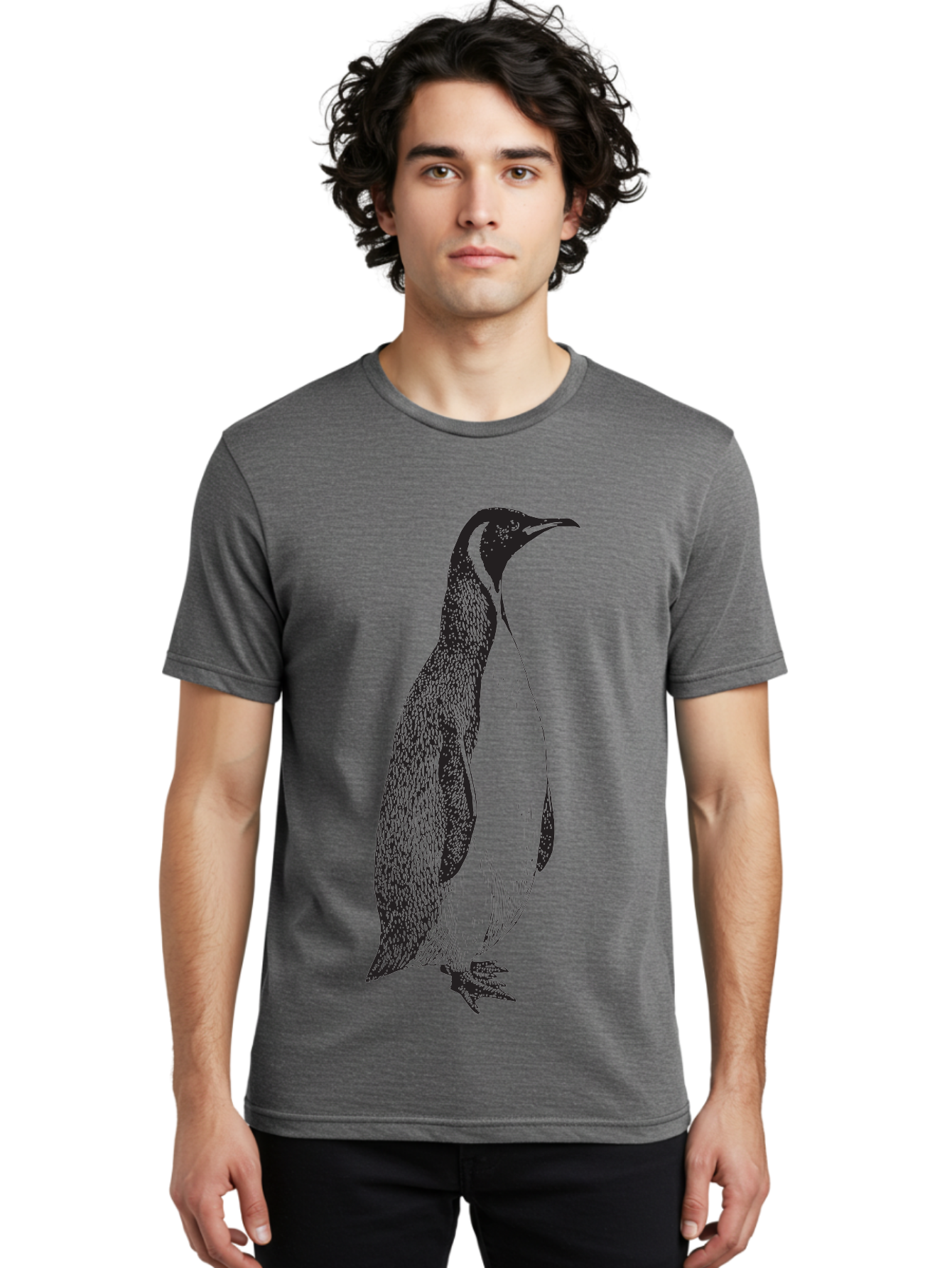 Penguin Men'S Graphic Tee, 100% Cotton, Comfortable Casual Summer Wear, Machine Washable, Penguin Illustration, Black And White Penguin, Detailed Artwork, Wildlife Graphic, Stylized Bird, Antarctic Bird, Tuxedo Bird, Flightless Bird, Aad924