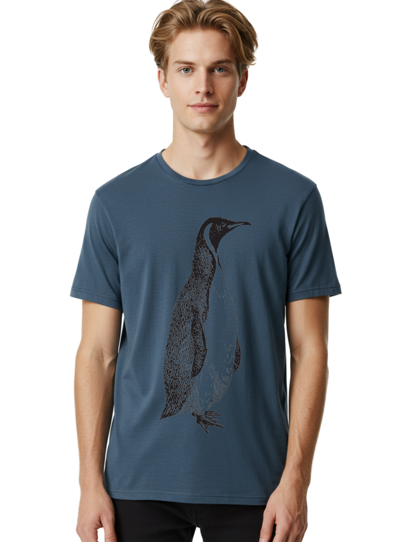 Penguin Men'S Graphic Tee, 100% Cotton, Comfortable Casual Summer Wear, Machine Washable, Penguin Illustration, Black And White Penguin, Detailed Artwork, Wildlife Graphic, Stylized Bird, Antarctic Bird, Tuxedo Bird, Flightless Bird, Aad924