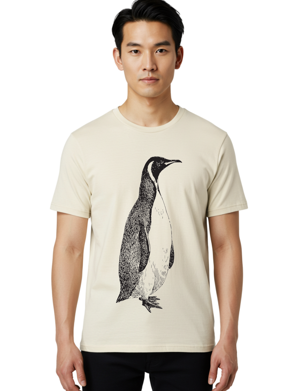 Penguin Men'S Graphic Tee, 100% Cotton, Comfortable Casual Summer Wear, Machine Washable, Penguin Illustration, Black And White Penguin, Detailed Artwork, Wildlife Graphic, Stylized Bird, Antarctic Bird, Tuxedo Bird, Flightless Bird, Aad924