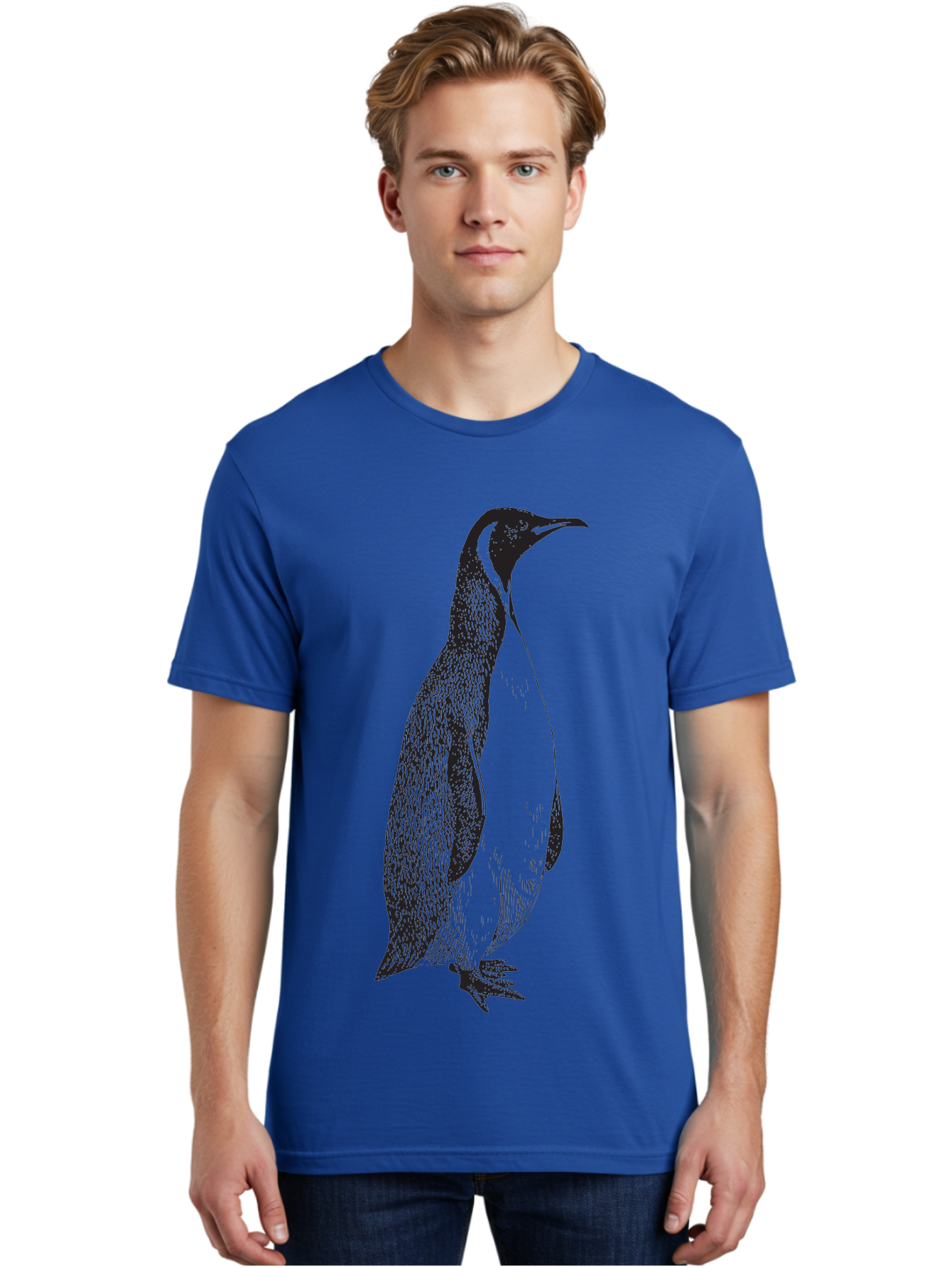 Penguin Men'S Graphic Tee, 100% Cotton, Comfortable Casual Summer Wear, Machine Washable, Penguin Illustration, Black And White Penguin, Detailed Artwork, Wildlife Graphic, Stylized Bird, Antarctic Bird, Tuxedo Bird, Flightless Bird, Aad924