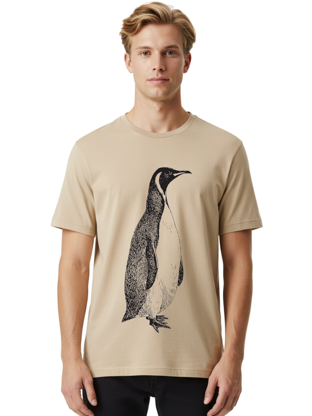 Penguin Men'S Graphic Tee, 100% Cotton, Comfortable Casual Summer Wear, Machine Washable, Penguin Illustration, Black And White Penguin, Detailed Artwork, Wildlife Graphic, Stylized Bird, Antarctic Bird, Tuxedo Bird, Flightless Bird, Aad924