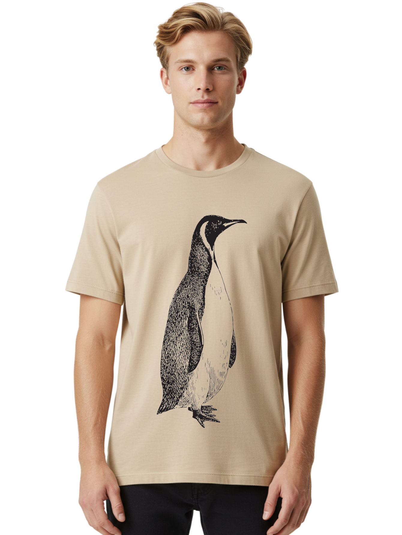 Penguin Men'S Graphic Tee, 100% Cotton, Comfortable Casual Summer Wear, Machine Washable, Penguin Illustration, Black And White Penguin, Detailed Artwork, Wildlife Graphic, Stylized Bird, Antarctic Bird, Tuxedo Bird, Flightless Bird, Aad924