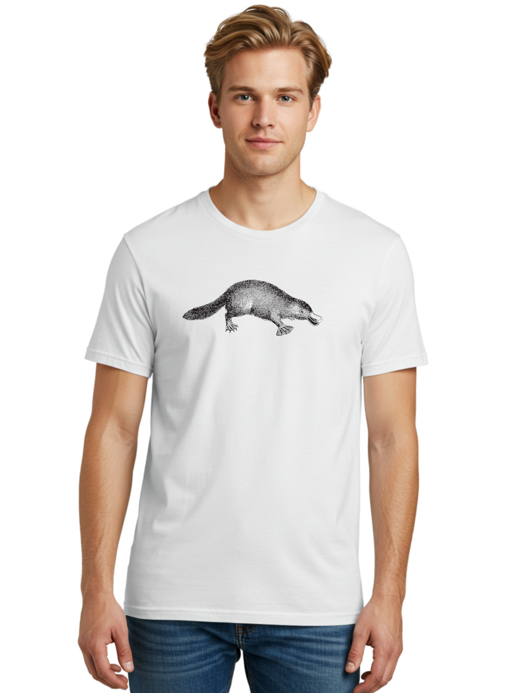 Platypus Men'S Graphic Tee, 100% Cotton, Comfortable Casual Summer Wear, Machine Washable, Platypus Illustration, Duck-Billed Animal, Unique Creature, Wildlife Art, Animal Drawing, Egg-Laying Mammal, Australian Wildlife Aad927