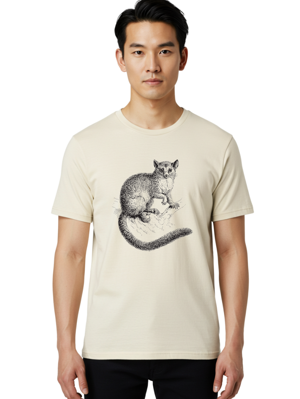 Possum Men'S Graphic Tee, 100% Cotton, Comfortable Casual Summer Wear, Machine Washable, Opossum On Log, Marsupial, Wildlife, Animal Illustration, Forest Creature, Wild Animal, Australian Fauna, Detailed Artwork Aad928