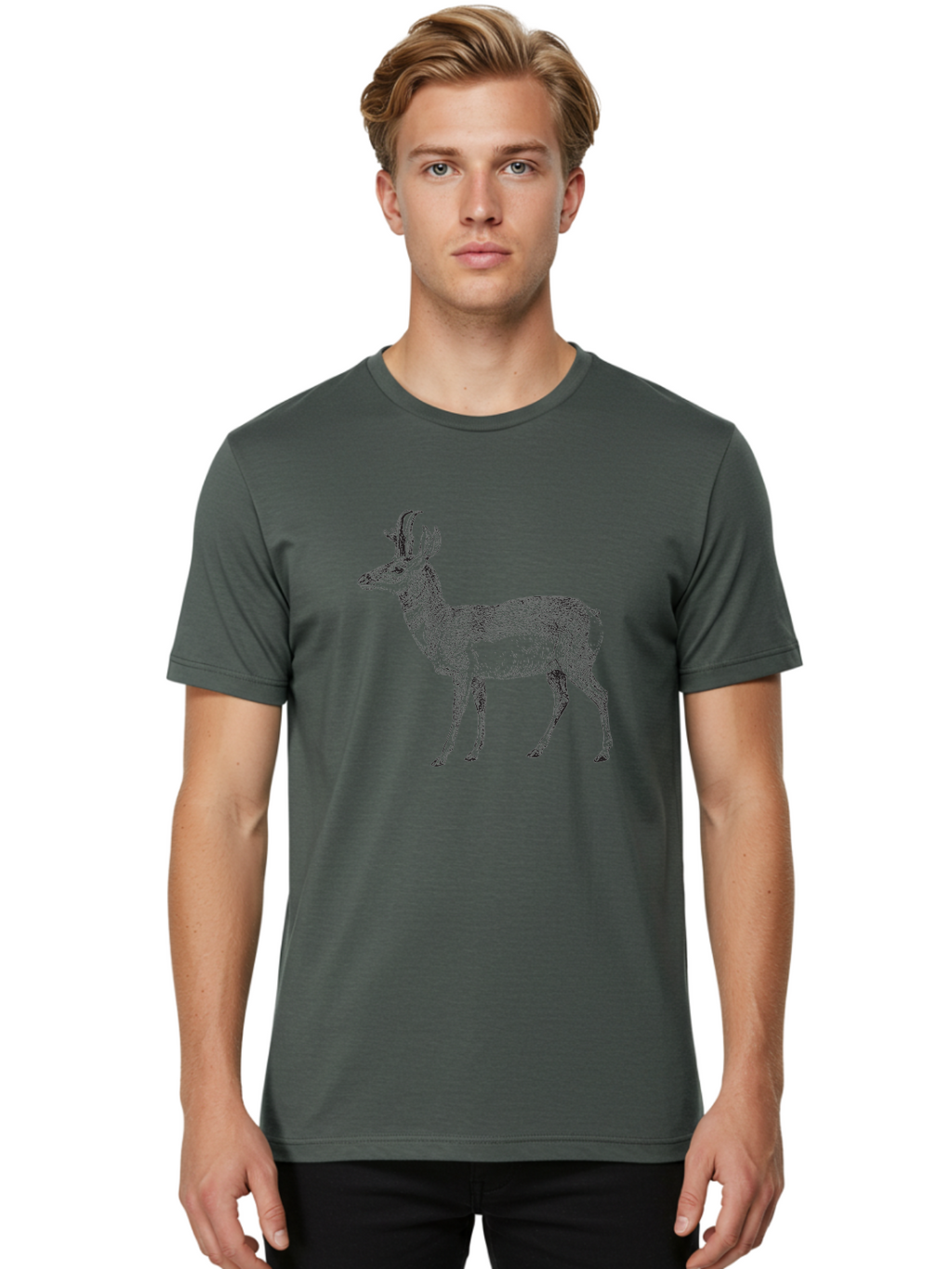 Pronghorn-Antelope Men'S Graphic Tee, 100% Cotton, Comfortable Casual Summer Wear, Machine Washable, Deer Illustration, Black And White Deer, Wildlife Art, Animal Drawing, Forest Creature, Wildlife Graphic, Antlered Mammal, Woodland Animal Aad929