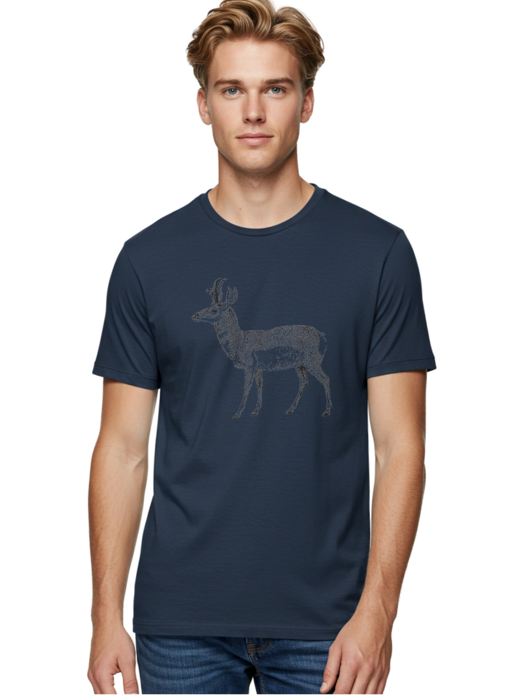 Pronghorn-Antelope Men'S Graphic Tee, 100% Cotton, Comfortable Casual Summer Wear, Machine Washable, Deer Illustration, Black And White Deer, Wildlife Art, Animal Drawing, Forest Creature, Wildlife Graphic, Antlered Mammal, Woodland Animal Aad929
