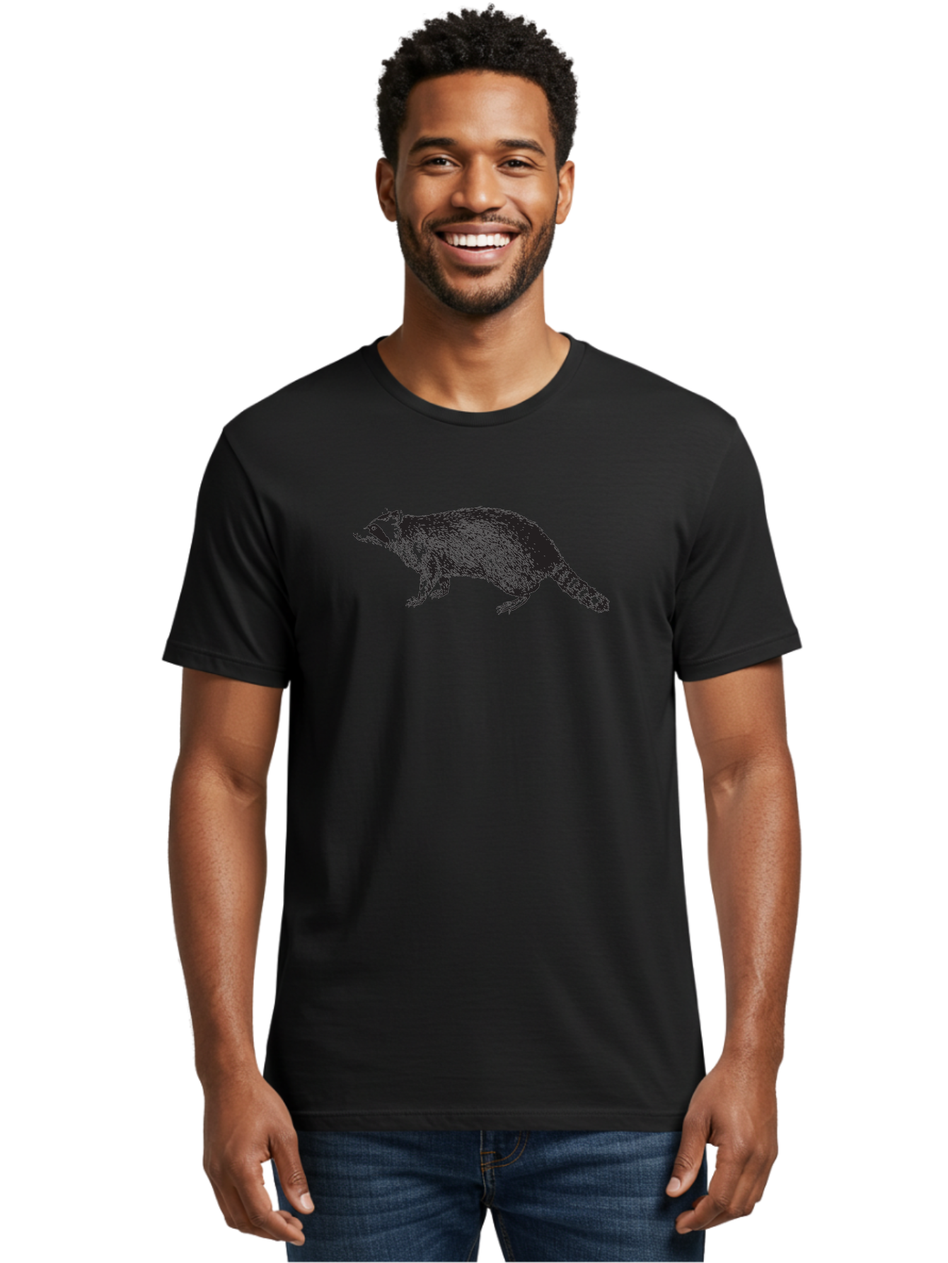 Raccoon-1 Men'S Graphic Tee, 100% Cotton, Comfortable Casual Summer Wear, Machine Washable, Raccoon, Wildlife, Furry Mammal, Striped Tail, Black And White Illustration, Woodland Animal, Cute Creature, Animal Art Aad930