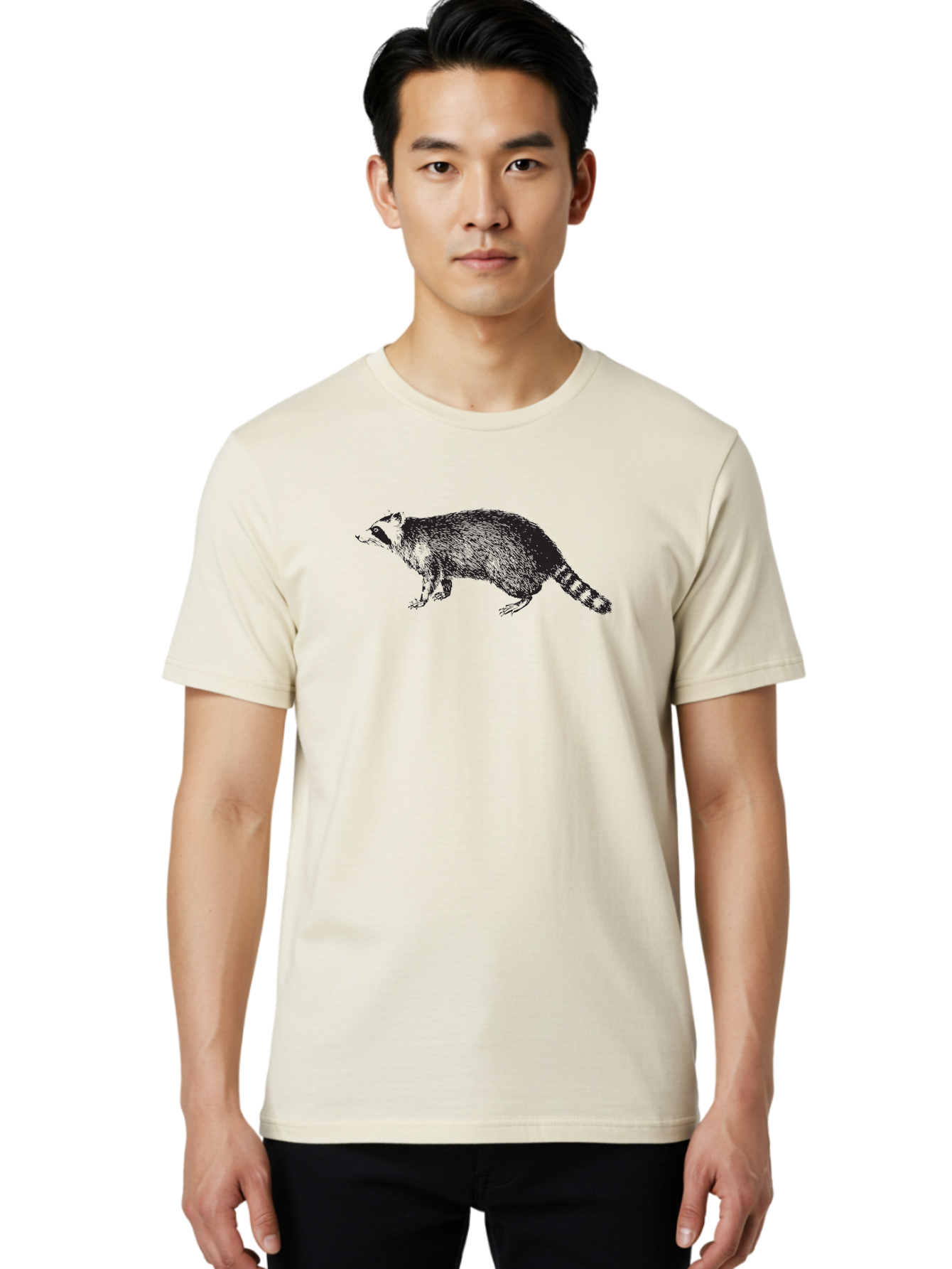 Raccoon-1 Men'S Graphic Tee, 100% Cotton, Comfortable Casual Summer Wear, Machine Washable, Raccoon, Wildlife, Furry Mammal, Striped Tail, Black And White Illustration, Woodland Animal, Cute Creature, Animal Art Aad930