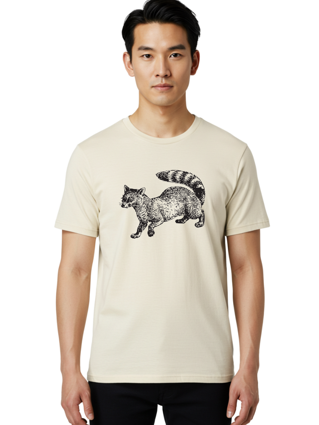 Raccoon-2 Men'S Graphic Tee, 100% Cotton, Comfortable Casual Summer Wear, Machine Washable, Raccoon Illustration, Animal Art, Wildlife Graphic, Furry Creature, Striped Tail, Detailed Drawing, Wild Mammal, Forest Animal Aad931