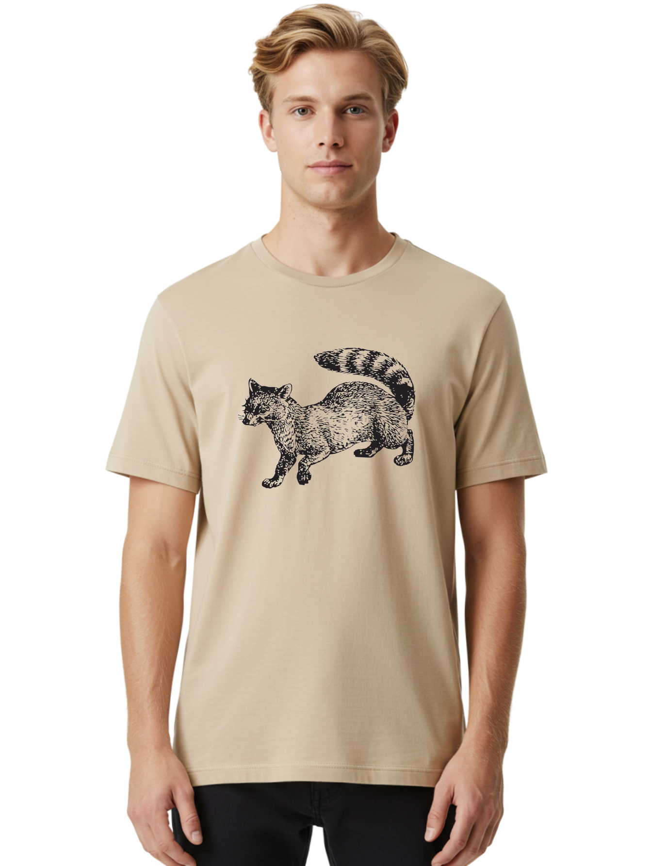 Raccoon-2 Men'S Graphic Tee, 100% Cotton, Comfortable Casual Summer Wear, Machine Washable, Raccoon Illustration, Animal Art, Wildlife Graphic, Furry Creature, Striped Tail, Detailed Drawing, Wild Mammal, Forest Animal Aad931