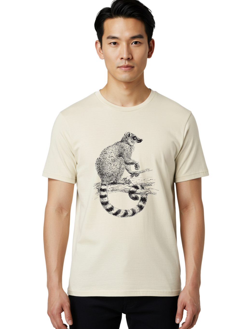 Raccoon-3 Men'S Graphic Tee, 100% Cotton, Comfortable Casual Summer Wear, Machine Washable, Raccoon On A Branch, Wildlife Illustration, Animal Art, Forest Creature, Cute Mammal, Ring-Tailed Animal, Tree Dweller, Wildlife Graphic Aad932