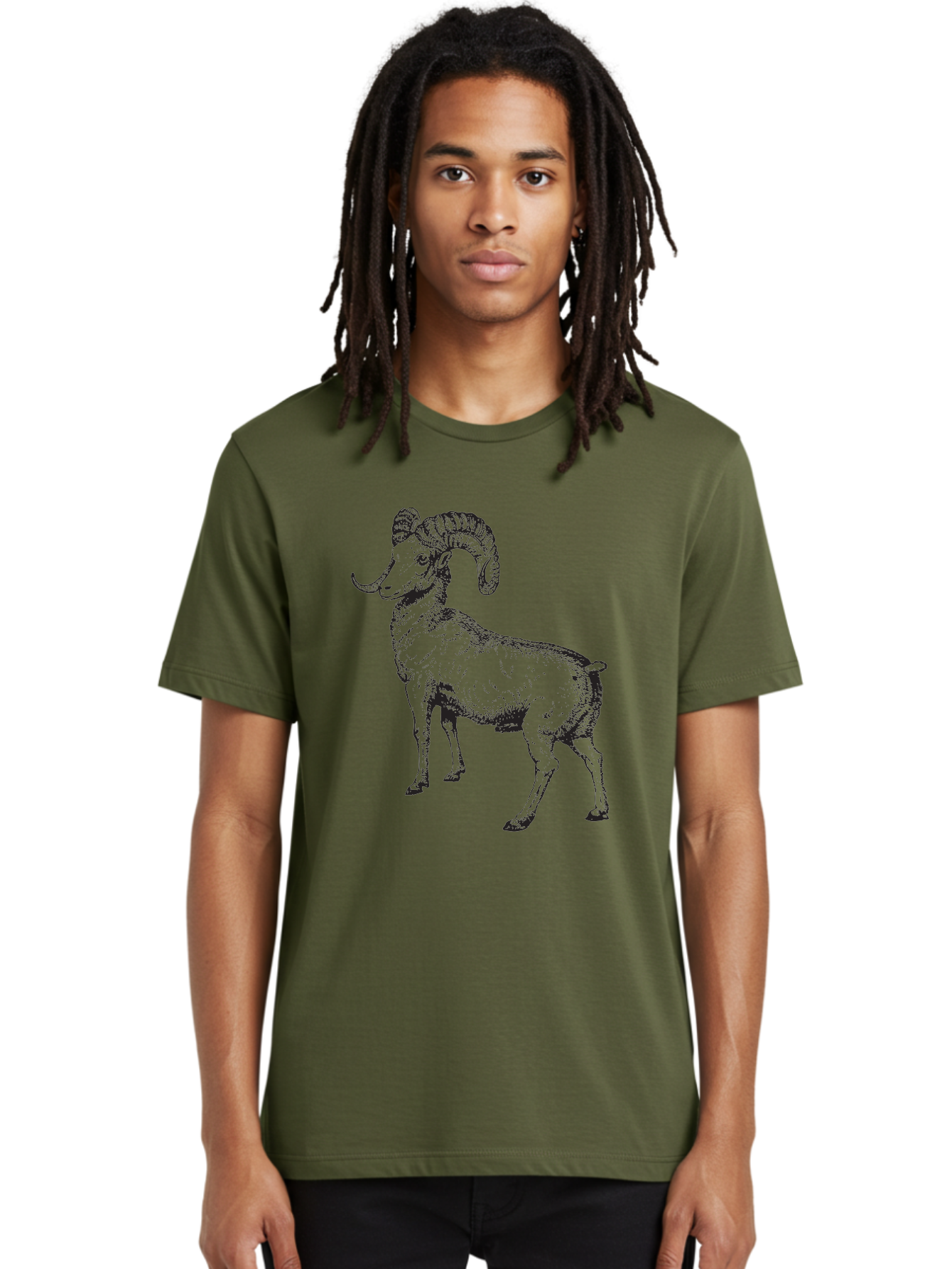 Ram Men'S Graphic Tee, 100% Cotton, Comfortable Casual Summer Wear, Machine Washable, Large Ram, Curved Horns, Wild Animal, Livestock, Farm Animal, Strong, Majestic, Nature, Wildlife, Outdoors, Rugged Aad934