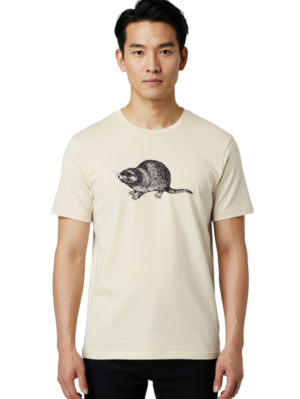 Rat-1 Men'S Graphic Tee, 100% Cotton, Comfortable Casual Summer Wear, Machine Washable, Mouse, Rodent, Small Mammal, Animal Illustration, Wildlife Art, Detailed Drawing, Whiskers, Fur Texture, Tail, Cross-Hatching Technique Aad935