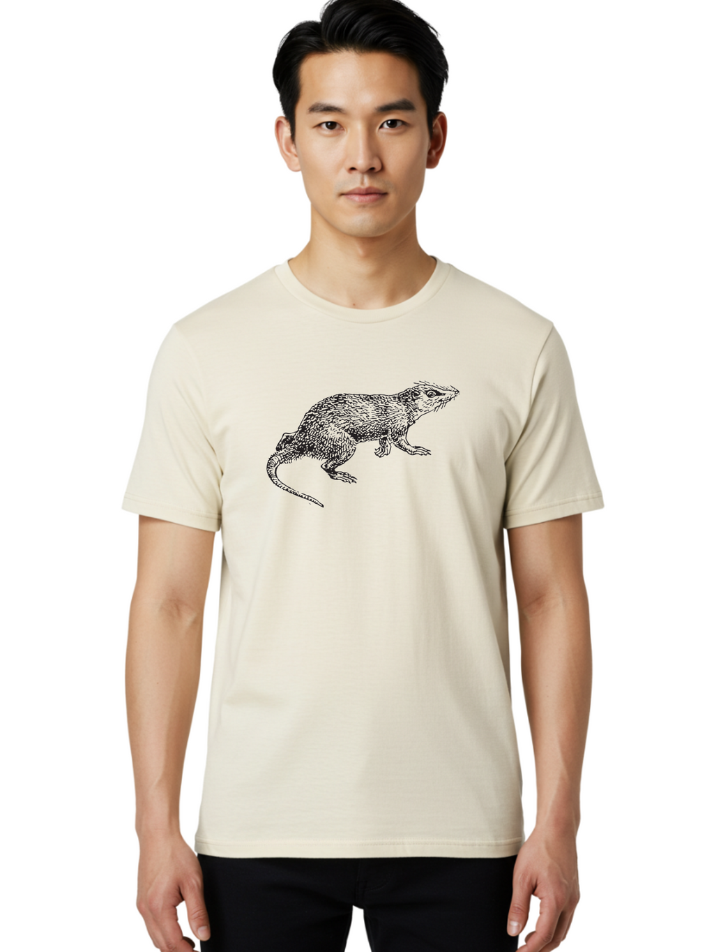 Rat-Illustration-1 Men'S Graphic Tee, 100% Cotton, Comfortable Casual Summer Wear, Machine Washable, Rat, Rodent, Animal, Mammal, Wildlife, Furry Creature, Rodentia, Small Mammal, Whiskers, Illustration, Sketch, Monochrome, Texture, Aad936