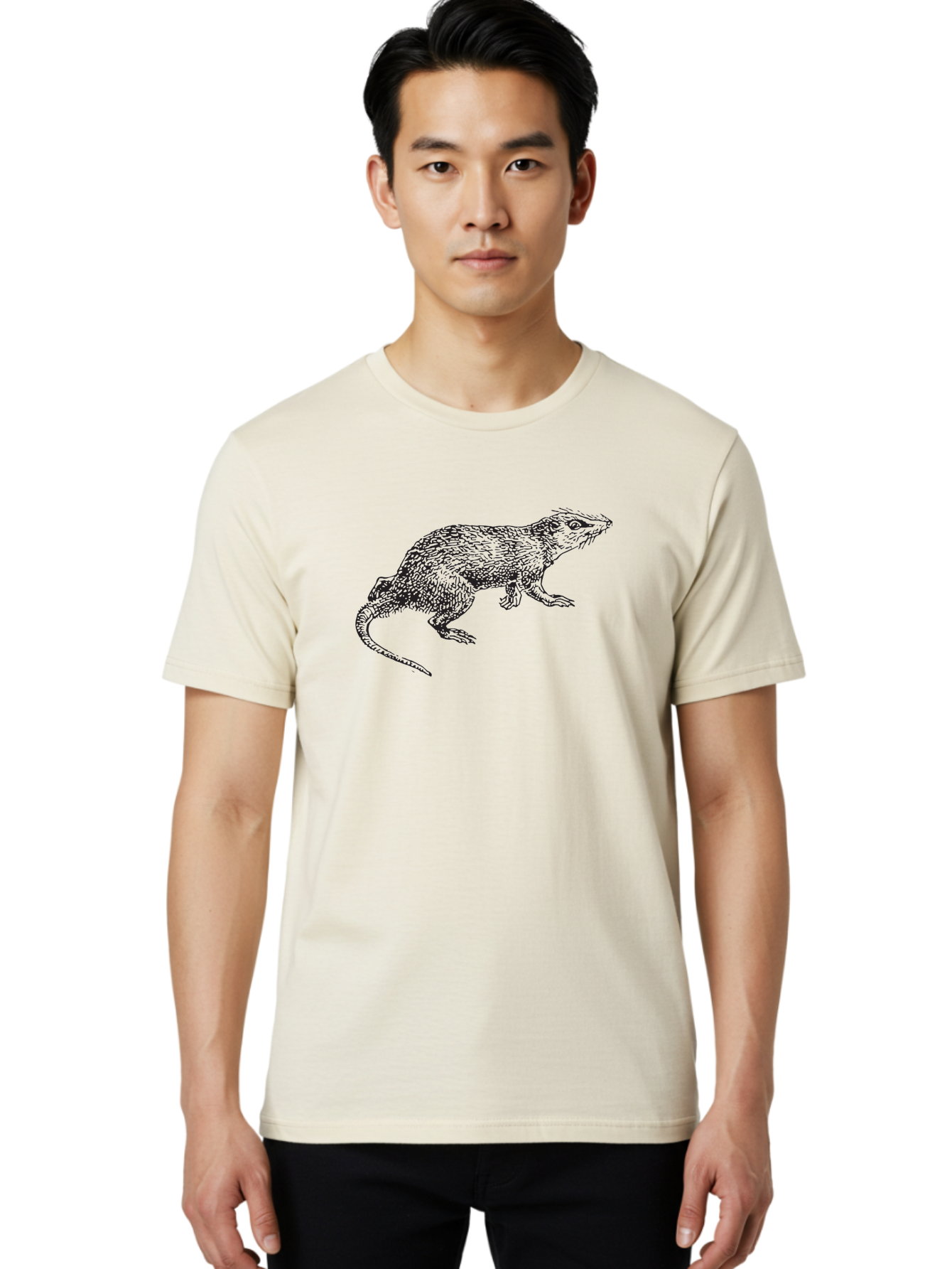 Rat-Illustration-1 Men'S Graphic Tee, 100% Cotton, Comfortable Casual Summer Wear, Machine Washable, Rat, Rodent, Animal, Mammal, Wildlife, Furry Creature, Rodentia, Small Mammal, Whiskers, Illustration, Sketch, Monochrome, Texture, Aad936