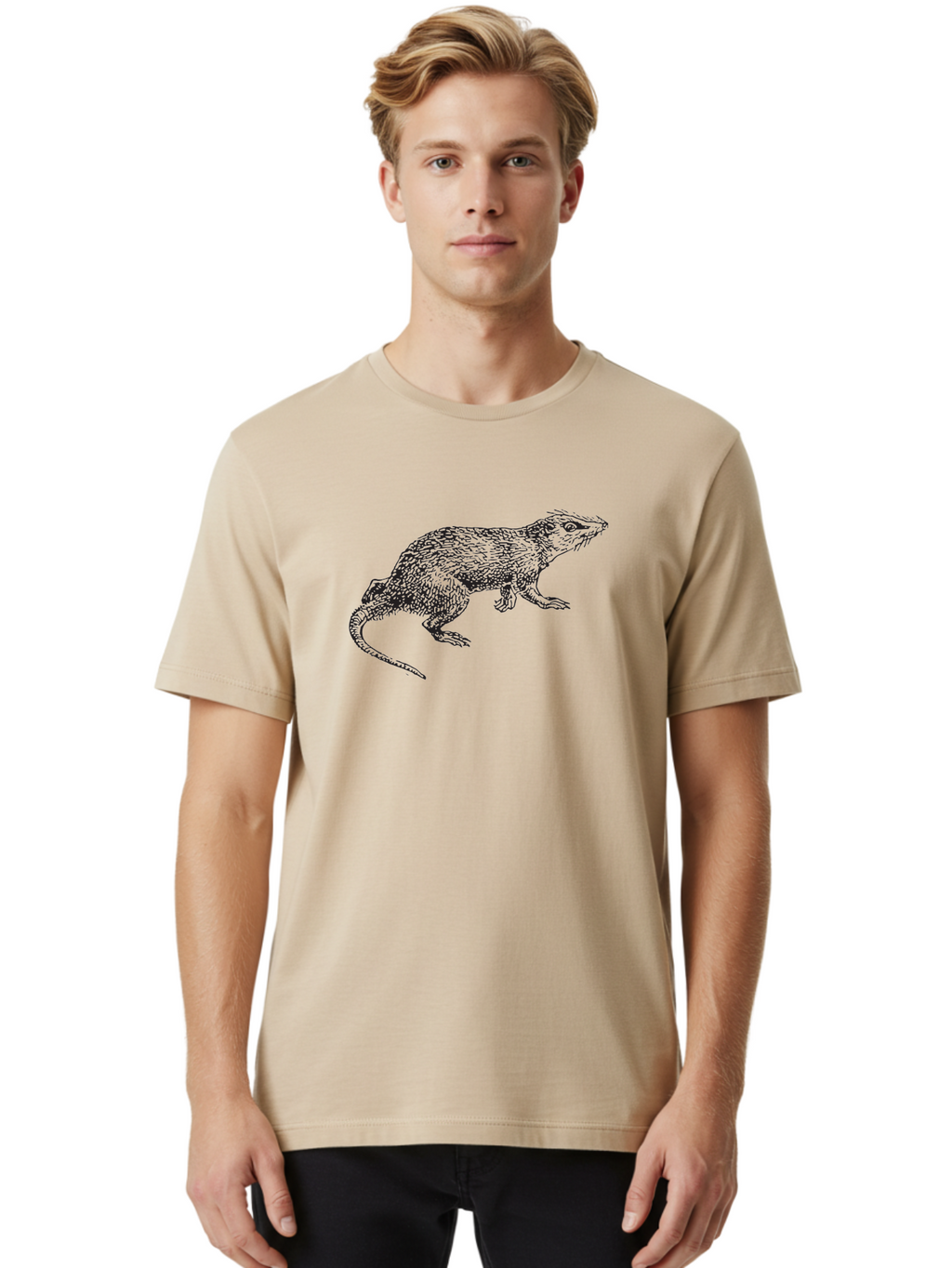 Rat-Illustration-1 Men'S Graphic Tee, 100% Cotton, Comfortable Casual Summer Wear, Machine Washable, Rat, Rodent, Animal, Mammal, Wildlife, Furry Creature, Rodentia, Small Mammal, Whiskers, Illustration, Sketch, Monochrome, Texture, Aad936