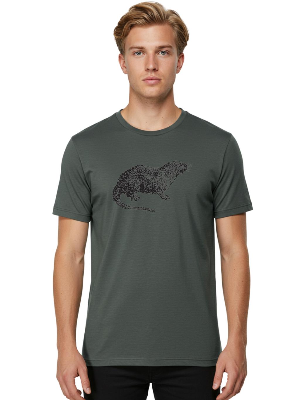 Rat-Illustration Men'S Graphic Tee, 100% Cotton, Comfortable Casual Summer Wear, Machine Washable, Mongoose Illustration, Wildlife Art, Animal Portrait, Detailed Sketch, Furry Creature, Whiskers, Sharp Teeth, Carnivorous Mammal, Exotic Animal, Aad937