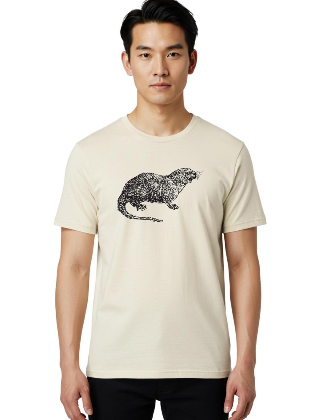 Rat-Illustration Men'S Graphic Tee, 100% Cotton, Comfortable Casual Summer Wear, Machine Washable, Mongoose Illustration, Wildlife Art, Animal Portrait, Detailed Sketch, Furry Creature, Whiskers, Sharp Teeth, Carnivorous Mammal, Exotic Animal, Aad937