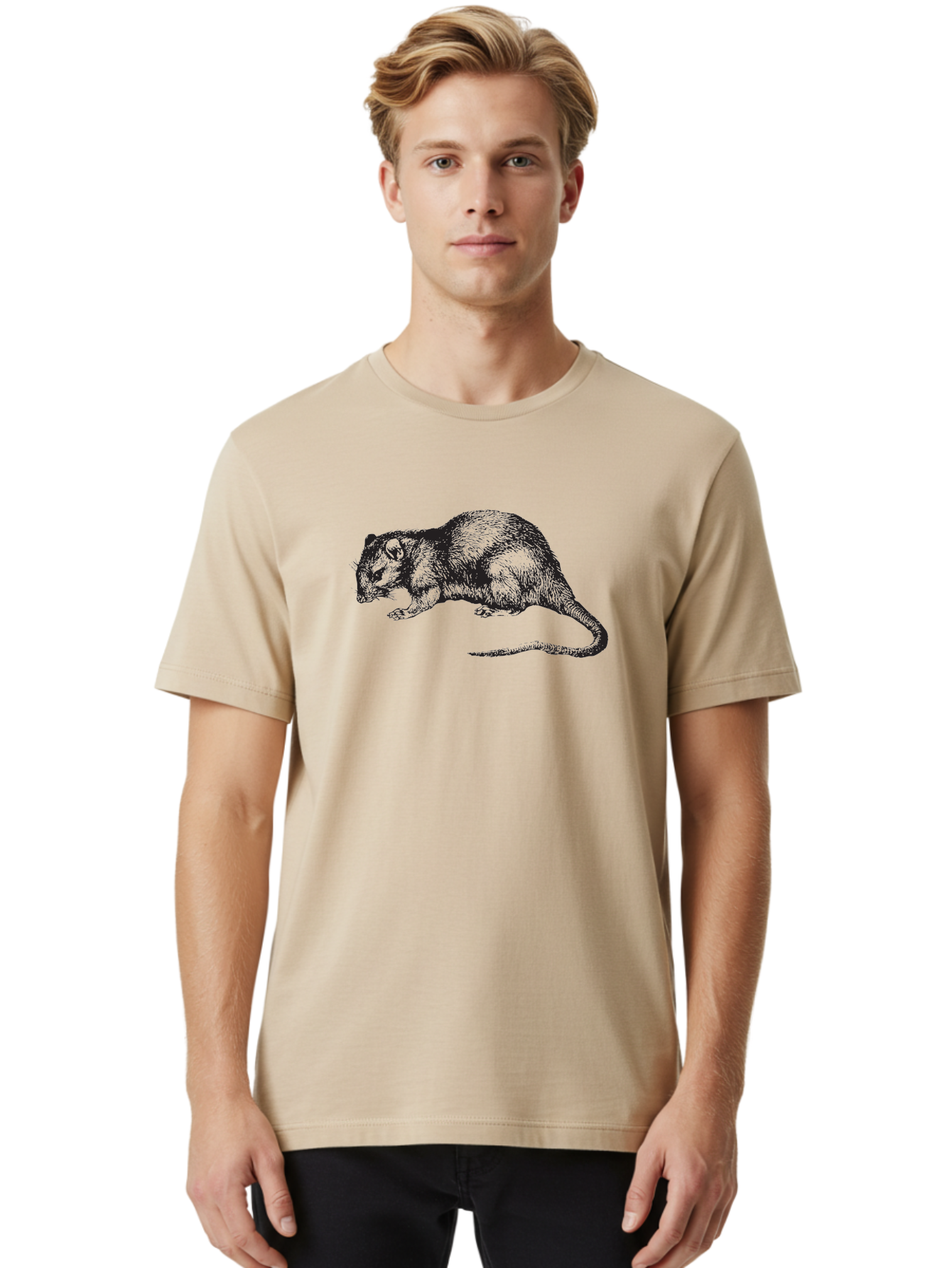Rat Men'S Graphic Tee, 100% Cotton, Comfortable Casual Summer Wear, Machine Washable, Detailed Rat Illustration, Rodent Artwork, Realistic Animal Drawing, Textured Fur, Whiskers, Rodent Species, Wildlife Art Aad938