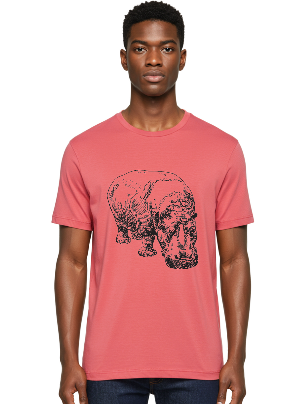 Rhinoceros-1 Men'S Graphic Tee, 100% Cotton, Comfortable Casual Summer Wear, Machine Washable, Rhinoceros Illustration, Detailed Drawing, Wildlife Art, Black And Green, Rhino Portrait, Wild Animal, Engraved Style, Nature Graphic, Animal Design Aad939