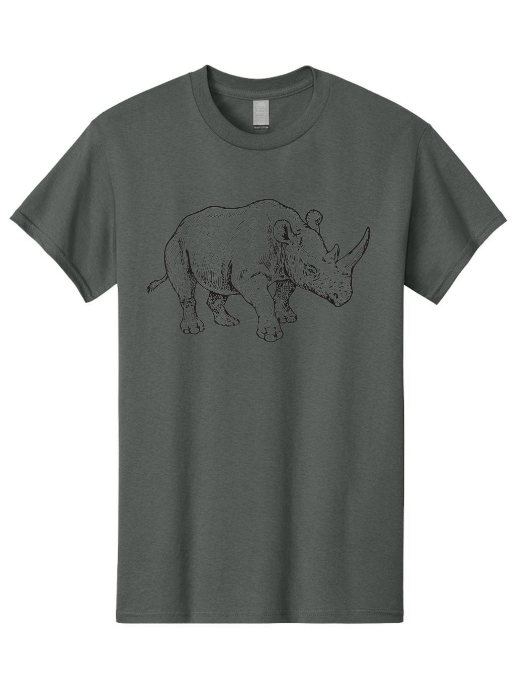Rhinoceros-Sketch Men'S Graphic Tee, 100% Cotton, Comfortable Casual Summer Wear, Machine Washable, Rhinoceros Illustration, Wildlife Art, Black And White Drawing, Rhino Portrait, Animal Graphics, Hand-Drawn Rhinoceros, Detailed Illustration Aad940