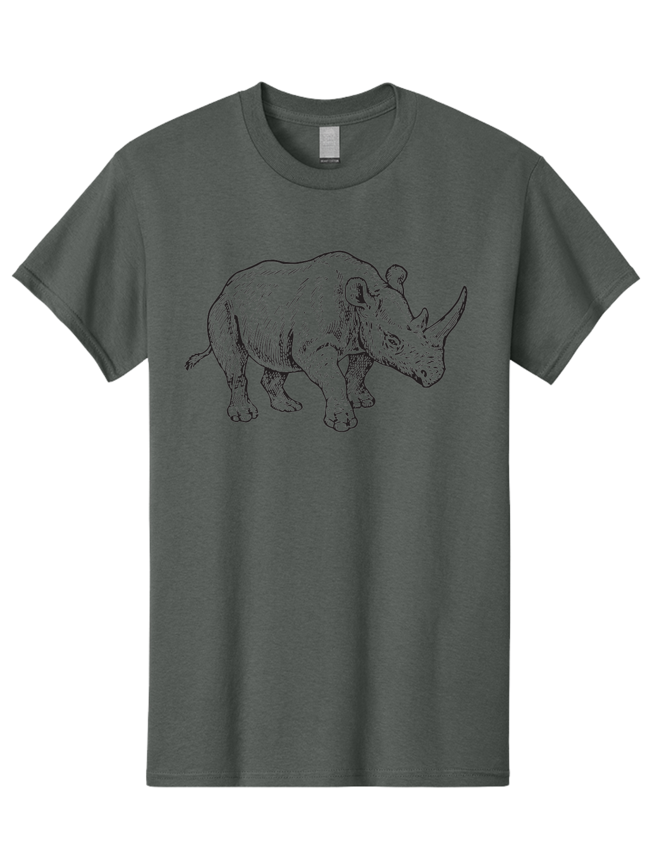 Rhinoceros-Sketch Men'S Graphic Tee, 100% Cotton, Comfortable Casual Summer Wear, Machine Washable, Rhinoceros Illustration, Wildlife Art, Black And White Drawing, Rhino Portrait, Animal Graphics, Hand-Drawn Rhinoceros, Detailed Illustration Aad940
