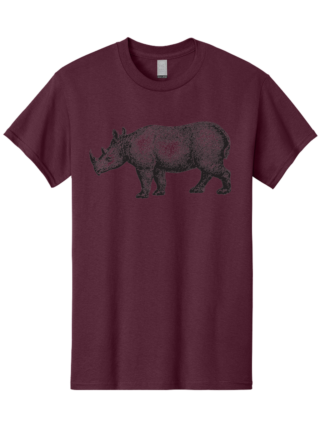 Rhinoceros Men'S Graphic Tee, 100% Cotton, Comfortable Casual Summer Wear, Machine Washable, Rhinoceros, Wildlife, Black And Green Illustration, Endangered Species, Wild Animal, Rhino Horn, Cross-Hatching Technique, Detailed Artwork, Aad941