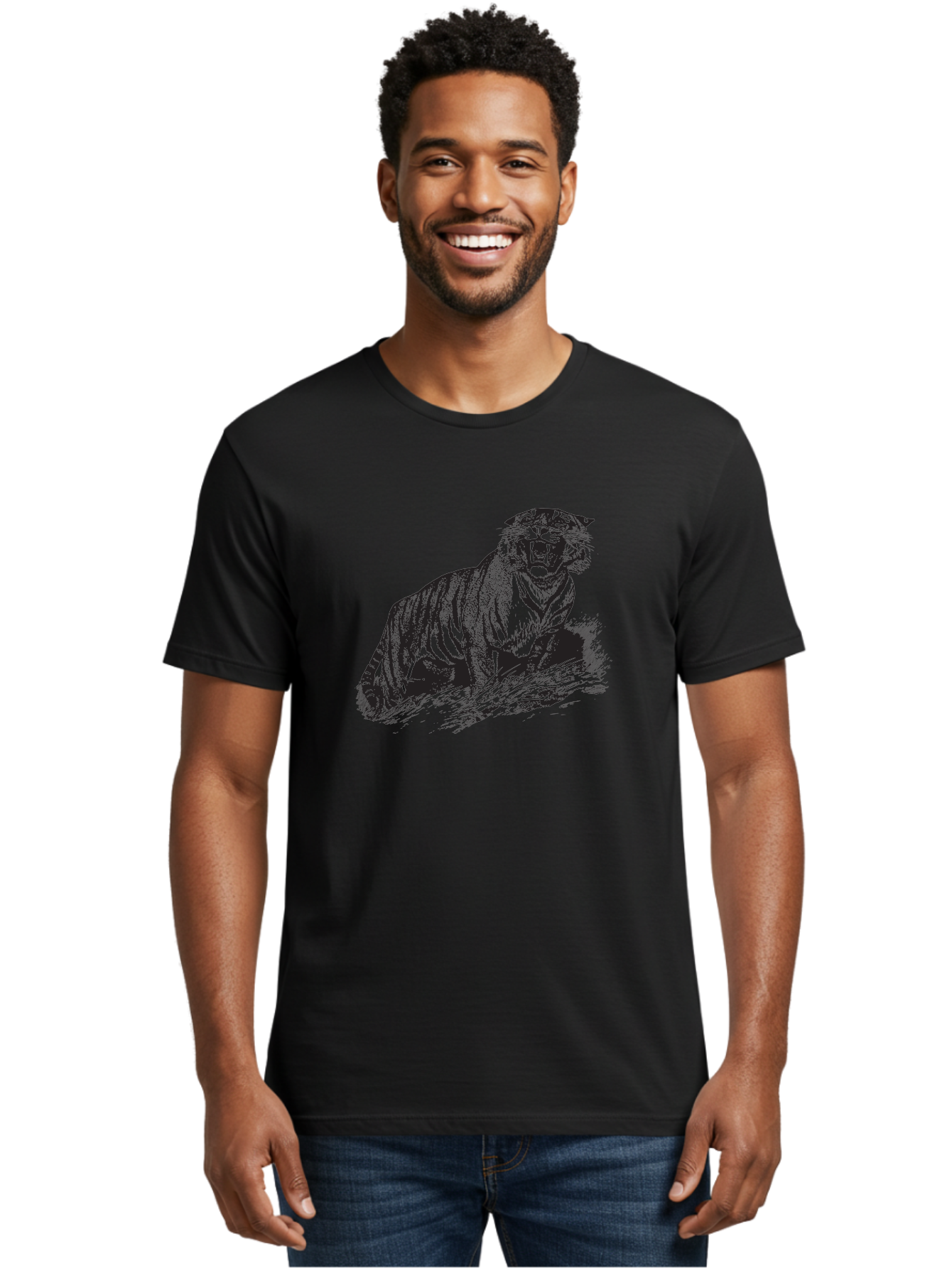 Roaring-Tiger Men'S Graphic Tee, 100% Cotton, Comfortable Casual Summer Wear, Machine Washable, Aggressive Tiger, Large Cat, Wild Animal, Striped Fur, Sharp Teeth, Fierce Expression, Powerful Pose, Forest Creature, Wildlife Art Aad942