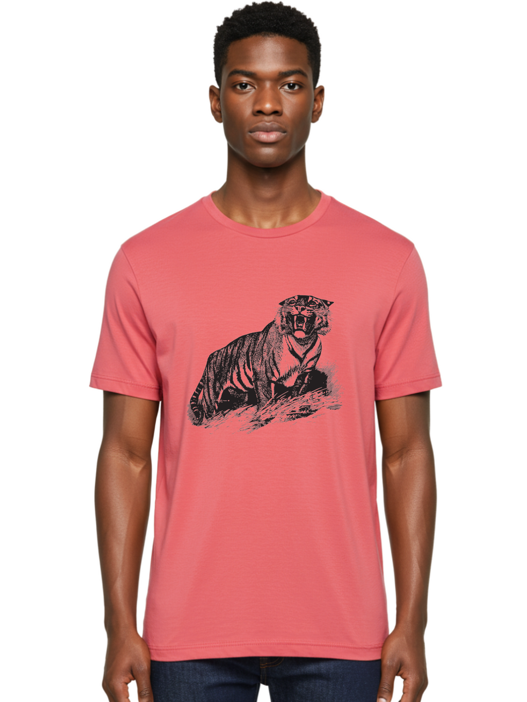 Roaring-Tiger Men'S Graphic Tee, 100% Cotton, Comfortable Casual Summer Wear, Machine Washable, Aggressive Tiger, Large Cat, Wild Animal, Striped Fur, Sharp Teeth, Fierce Expression, Powerful Pose, Forest Creature, Wildlife Art Aad942