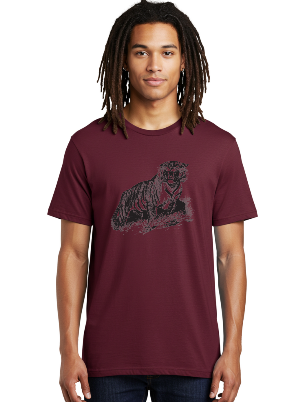Roaring-Tiger Men'S Graphic Tee, 100% Cotton, Comfortable Casual Summer Wear, Machine Washable, Aggressive Tiger, Large Cat, Wild Animal, Striped Fur, Sharp Teeth, Fierce Expression, Powerful Pose, Forest Creature, Wildlife Art Aad942