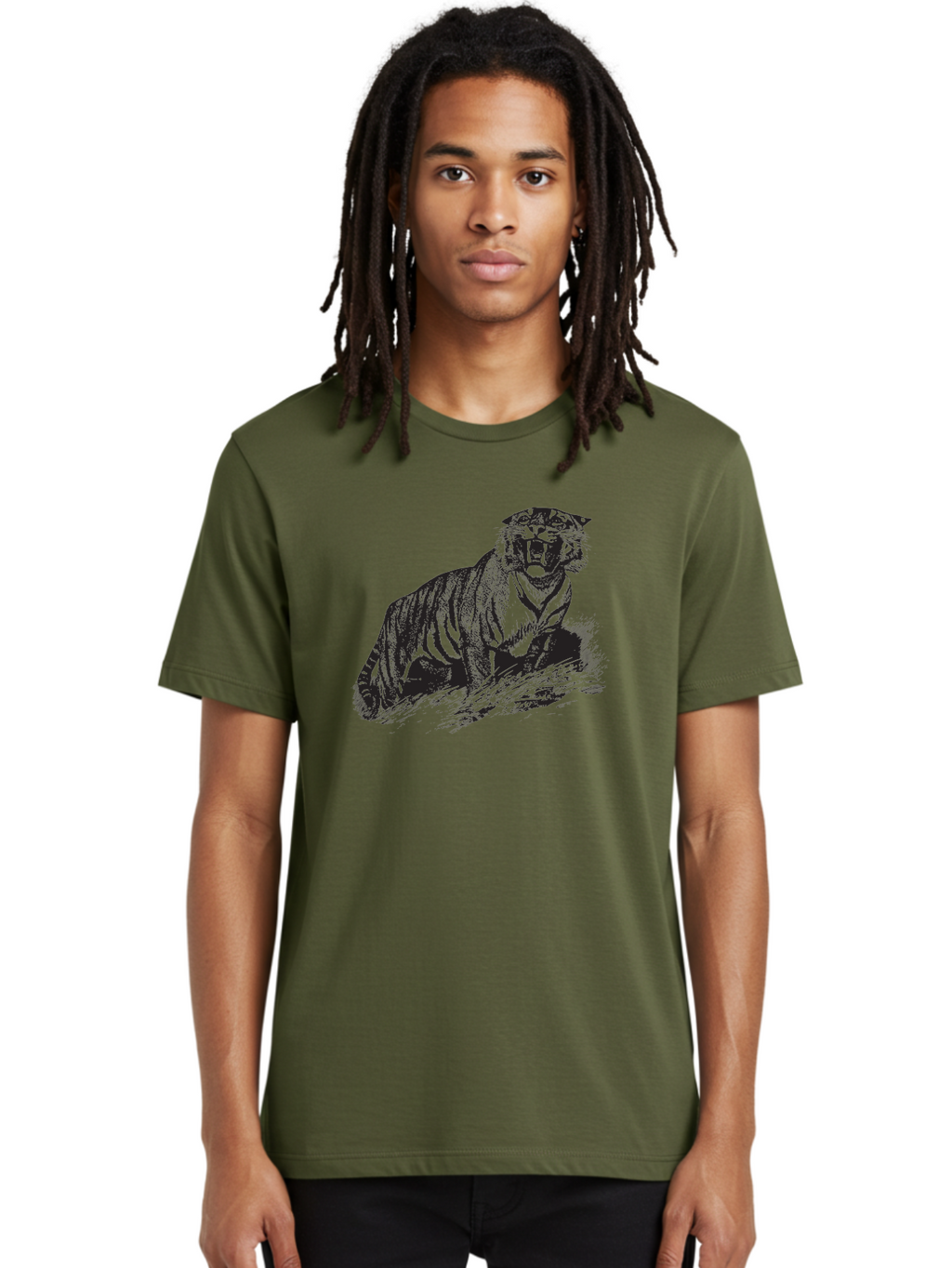 Roaring-Tiger Men'S Graphic Tee, 100% Cotton, Comfortable Casual Summer Wear, Machine Washable, Aggressive Tiger, Large Cat, Wild Animal, Striped Fur, Sharp Teeth, Fierce Expression, Powerful Pose, Forest Creature, Wildlife Art Aad942