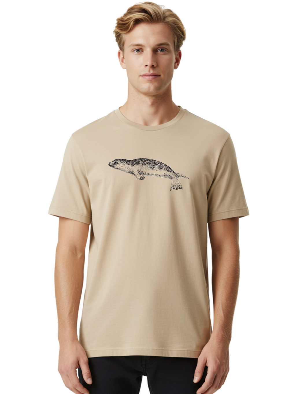 Salamander-Illustration-1 Men'S Graphic Tee, 100% Cotton, Comfortable Casual Summer Wear, Machine Washable, Turtle Illustration, Aquatic Animal, Shell Pattern, Wildlife Art, Simple Line Drawing, Vintage-Style Graphic, Turtle Species, Aad943