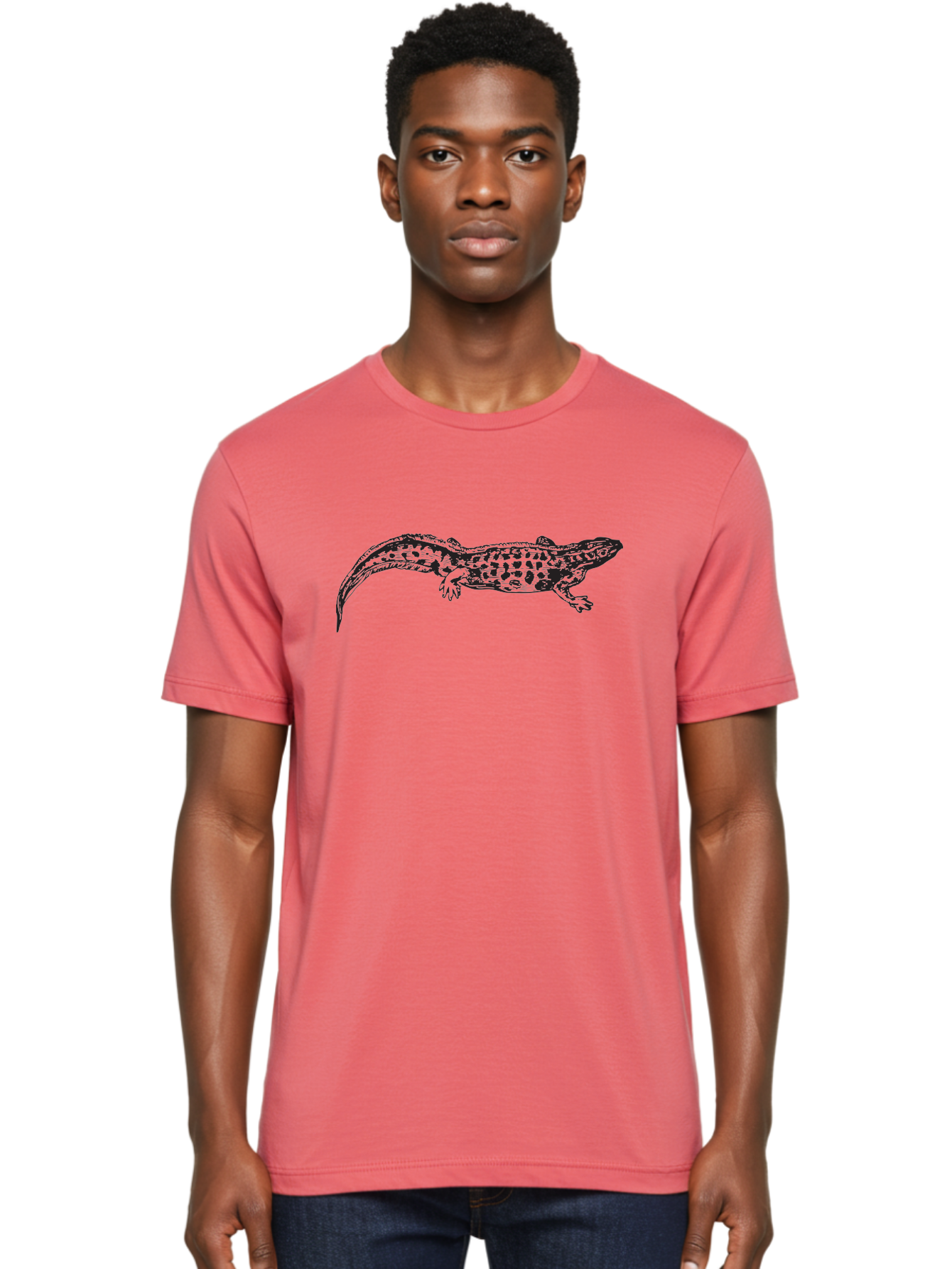 Salamander-Illustration Men'S Graphic Tee, 100% Cotton, Comfortable Casual Summer Wear, Machine Washable, Lizard Illustration, Spotted Lizard, Reptile Art, Wildlife Design, Graphic Illustration, Black Lizard, Lizard Graphics, Lizard Pattern Aad944