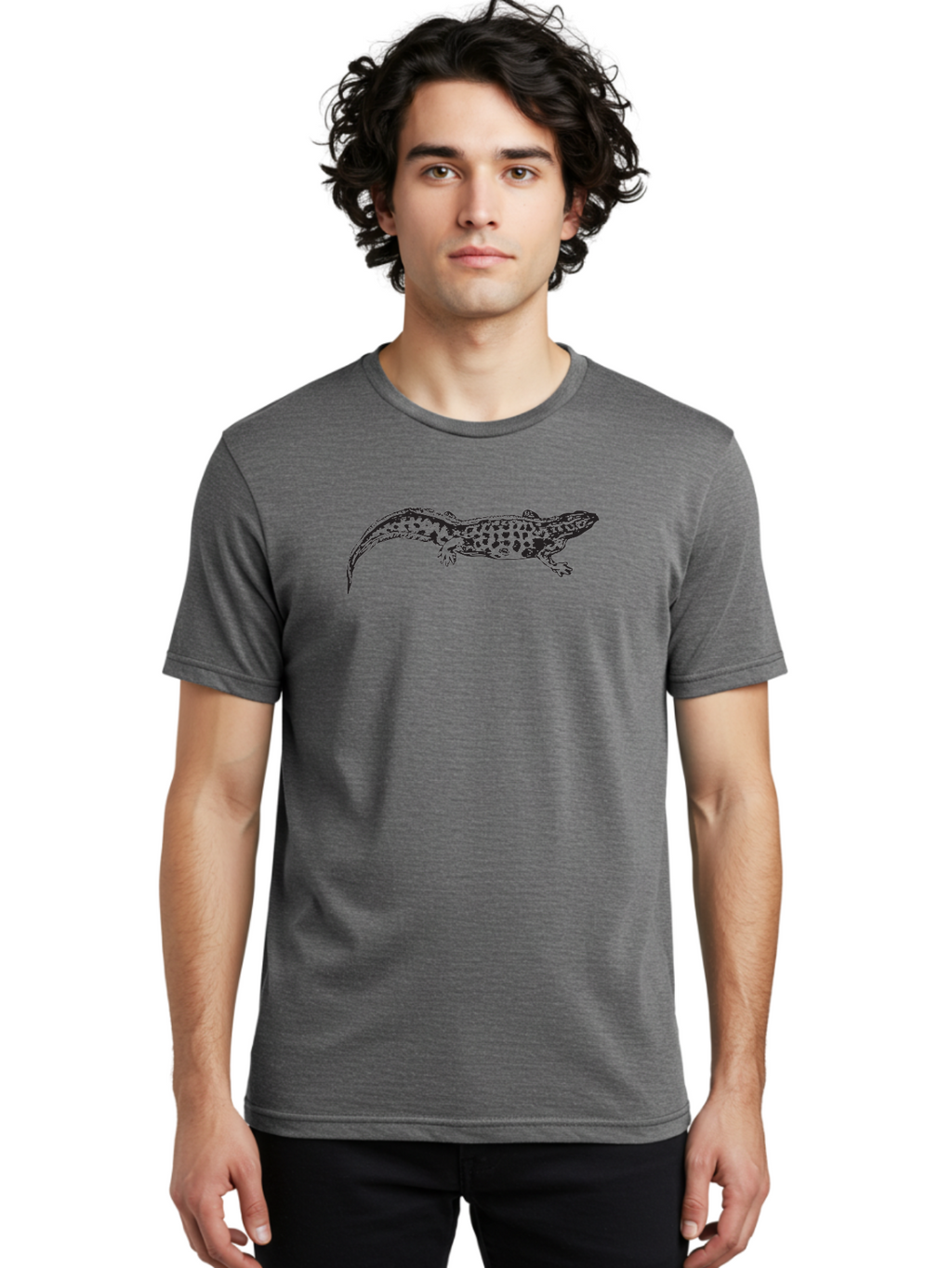 Salamander-Illustration Men'S Graphic Tee, 100% Cotton, Comfortable Casual Summer Wear, Machine Washable, Lizard Illustration, Spotted Lizard, Reptile Art, Wildlife Design, Graphic Illustration, Black Lizard, Lizard Graphics, Lizard Pattern Aad944