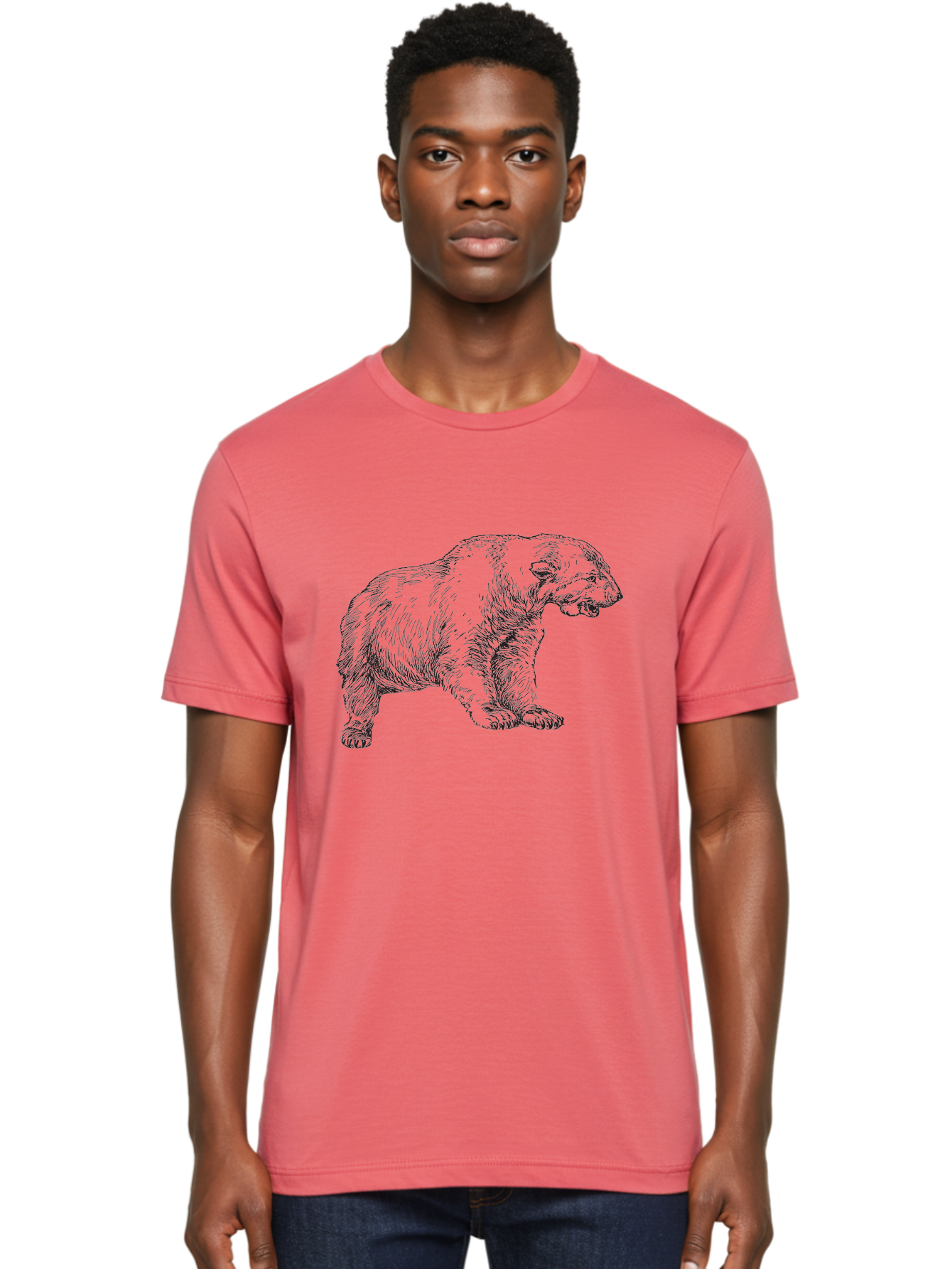Short-Faced-Bear Men'S Graphic Tee, 100% Cotton, Comfortable Casual Summer Wear, Machine Washable, Lion Illustration, Vintage Drawing, Wildlife Art, Detailed Sketch, Animal Portrait, Furry Texture, Roaring Lion, Classic Artwork Aad947