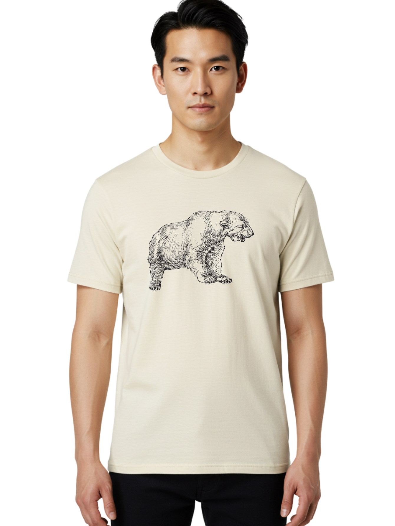 Short-Faced-Bear Men'S Graphic Tee, 100% Cotton, Comfortable Casual Summer Wear, Machine Washable, Lion Illustration, Vintage Drawing, Wildlife Art, Detailed Sketch, Animal Portrait, Furry Texture, Roaring Lion, Classic Artwork Aad947