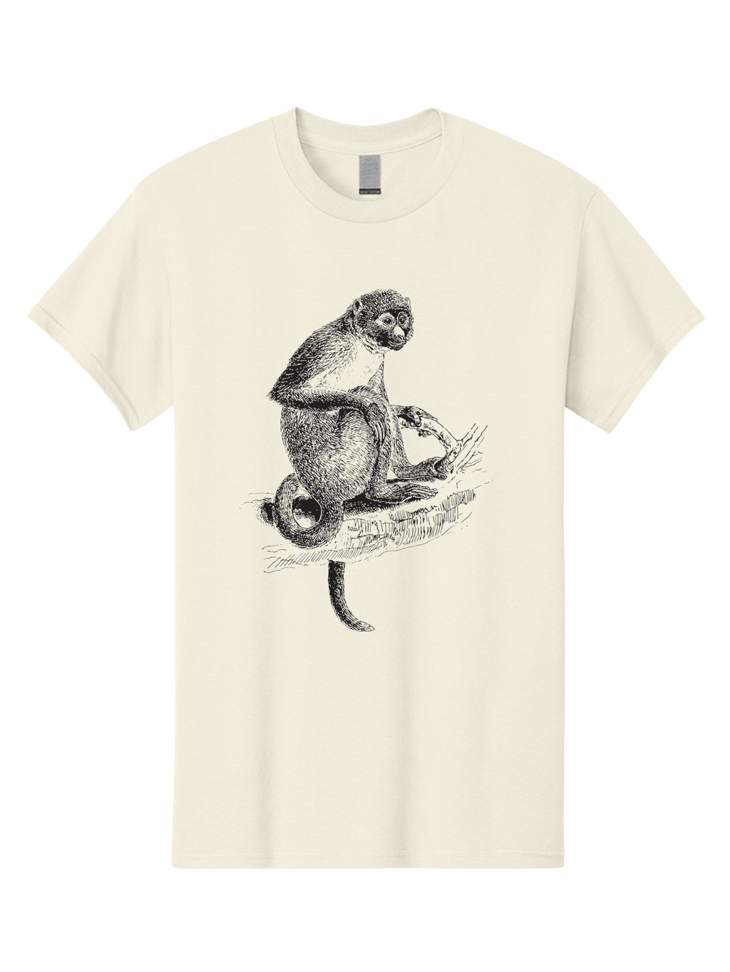 Sketch-Of-Monkey Men'S Graphic Tee, 100% Cotton, Comfortable Casual Summer Wear, Machine Washable, Monkey Sitting On Tree Branch, Primate Portrait, Wildlife Illustration, Detailed Sketch, Animal Art, Nature Drawing, Wildlife Graphic Aad949