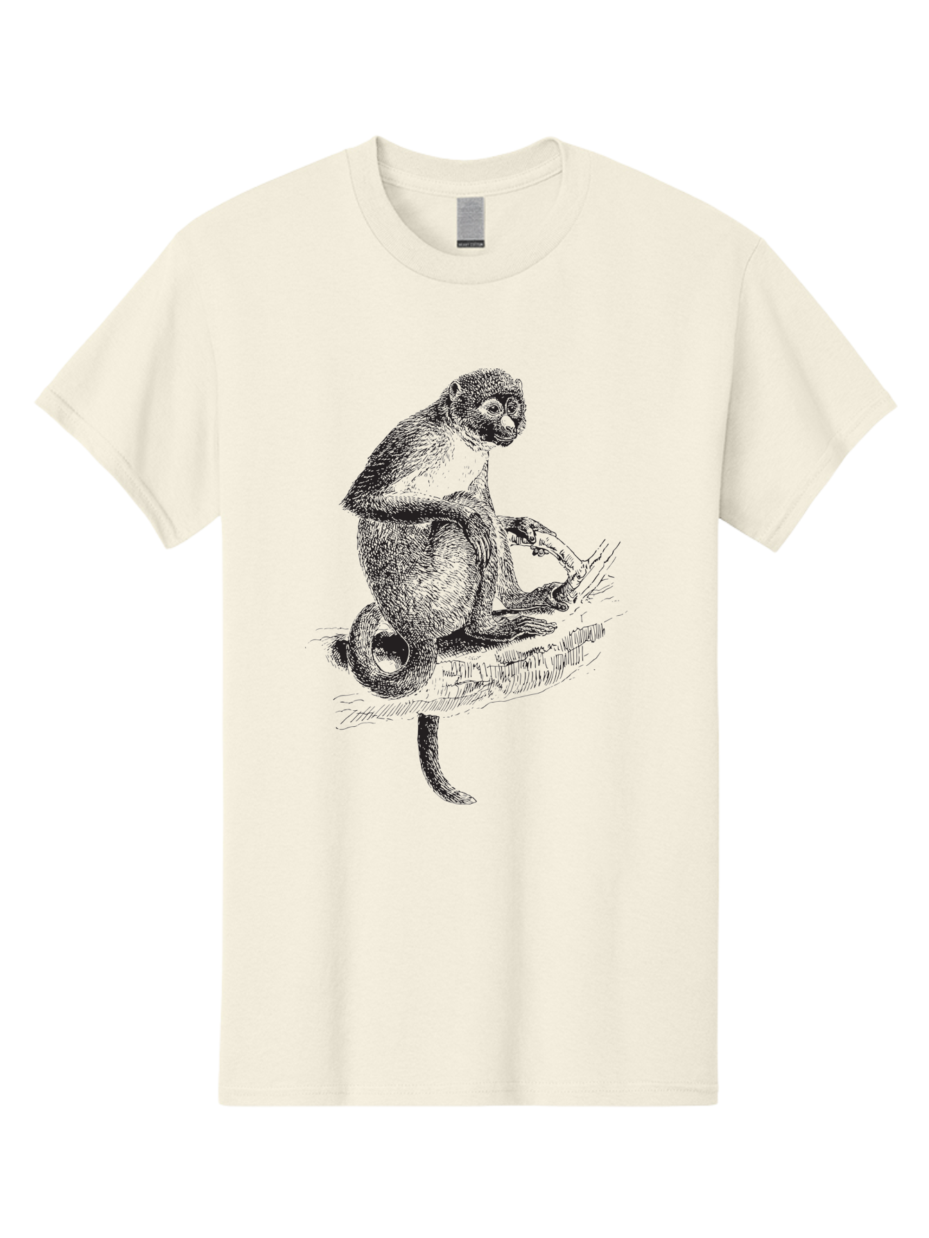 Sketch-Of-Monkey Men'S Graphic Tee, 100% Cotton, Comfortable Casual Summer Wear, Machine Washable, Monkey Sitting On Tree Branch, Primate Portrait, Wildlife Illustration, Detailed Sketch, Animal Art, Nature Drawing, Wildlife Graphic Aad949