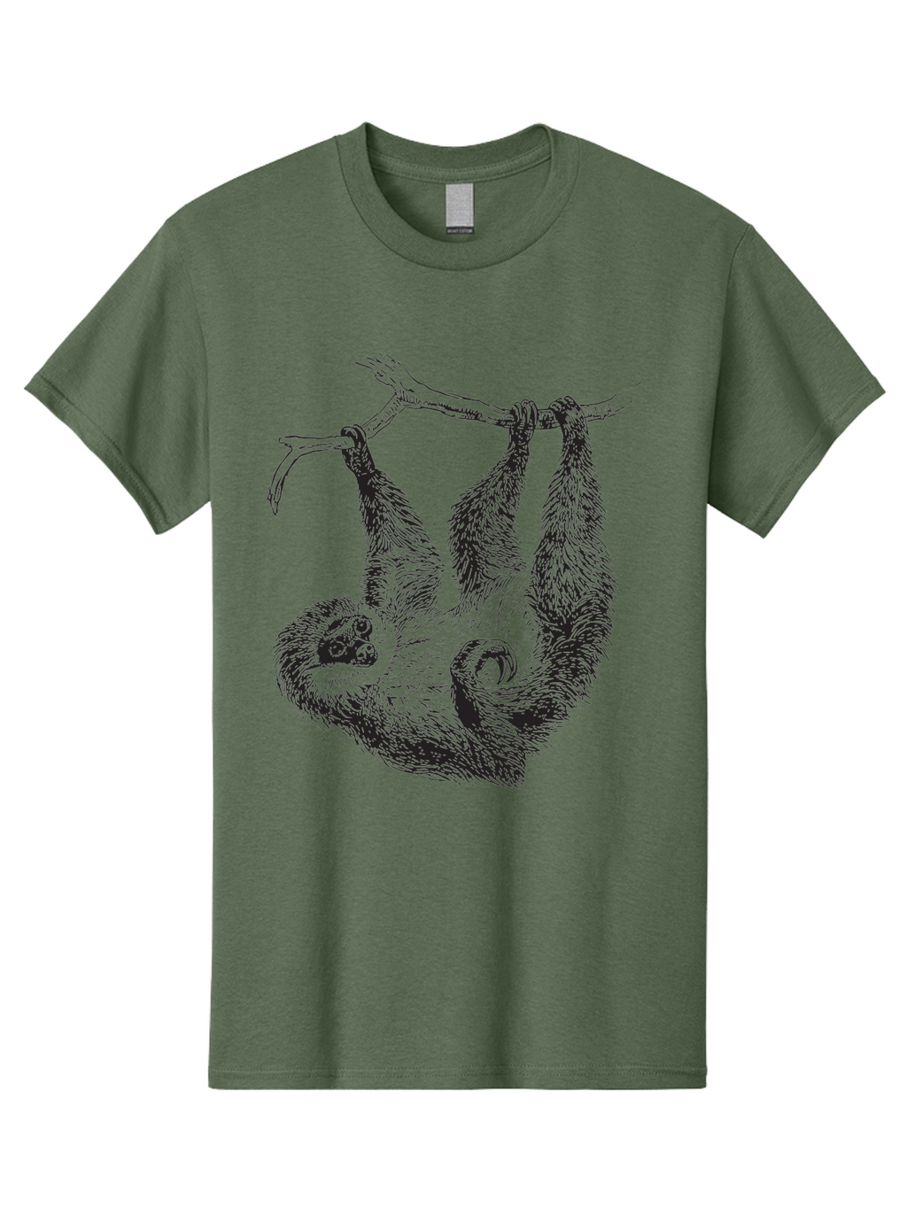 Sloth-Hanging-From-Branch Men'S Graphic Tee, 100% Cotton, Comfortable Casual Summer Wear, Machine Washable, Sloth Hanging Upside Down, Wildlife Illustration, Tropical Animal, Relaxed Pose, Tree Branch, Monochrome Art, Furry Texture, Aad950