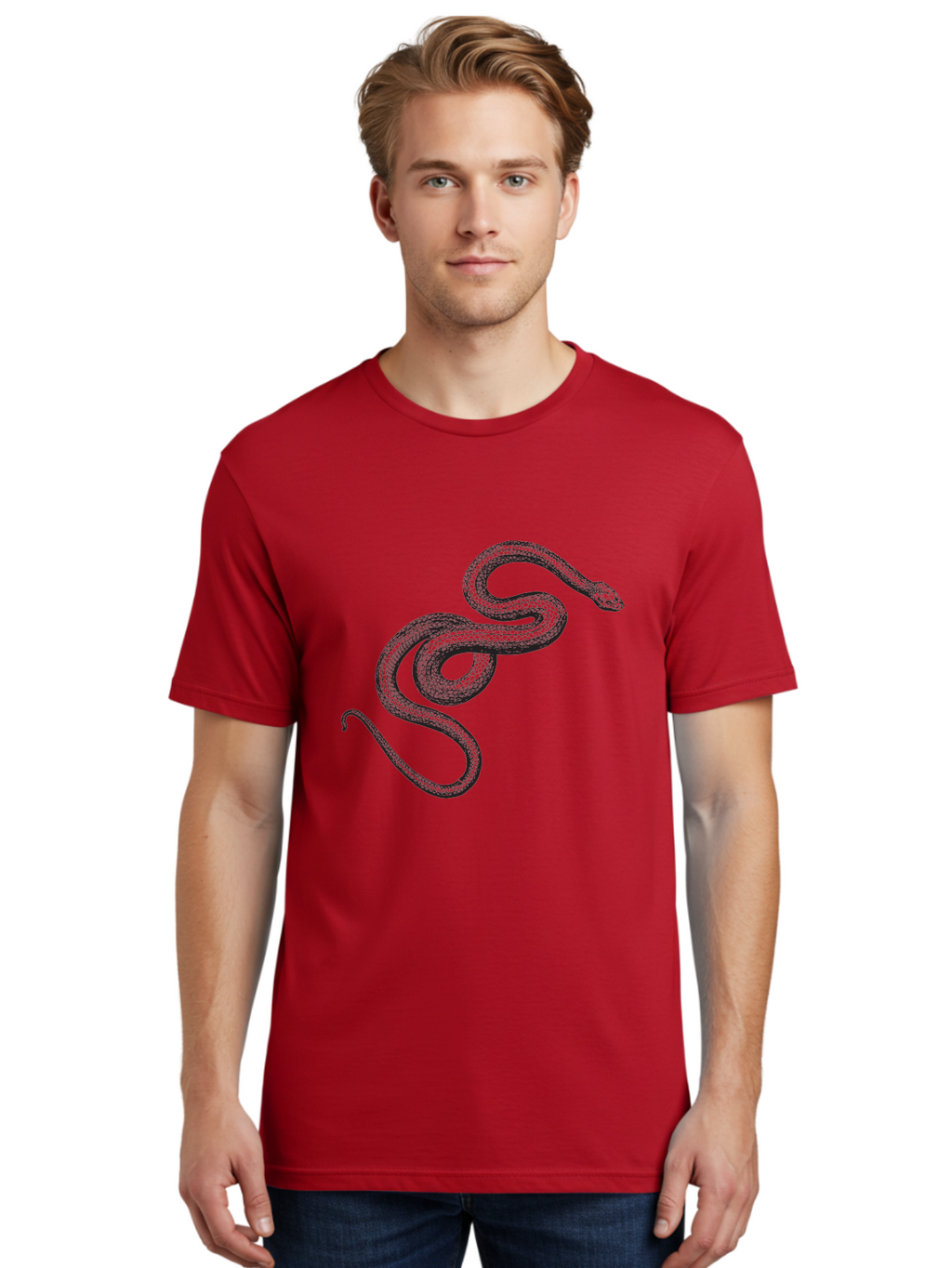 Snake-2 Men'S Graphic Tee, 100% Cotton, Comfortable Casual Summer Wear, Machine Washable, Snake Illustration, Reptile Art, Wildlife Design, Serpent Graphic, Animal Pattern, Stylized Snake, Coiled Snake, Snake Texture Aad952